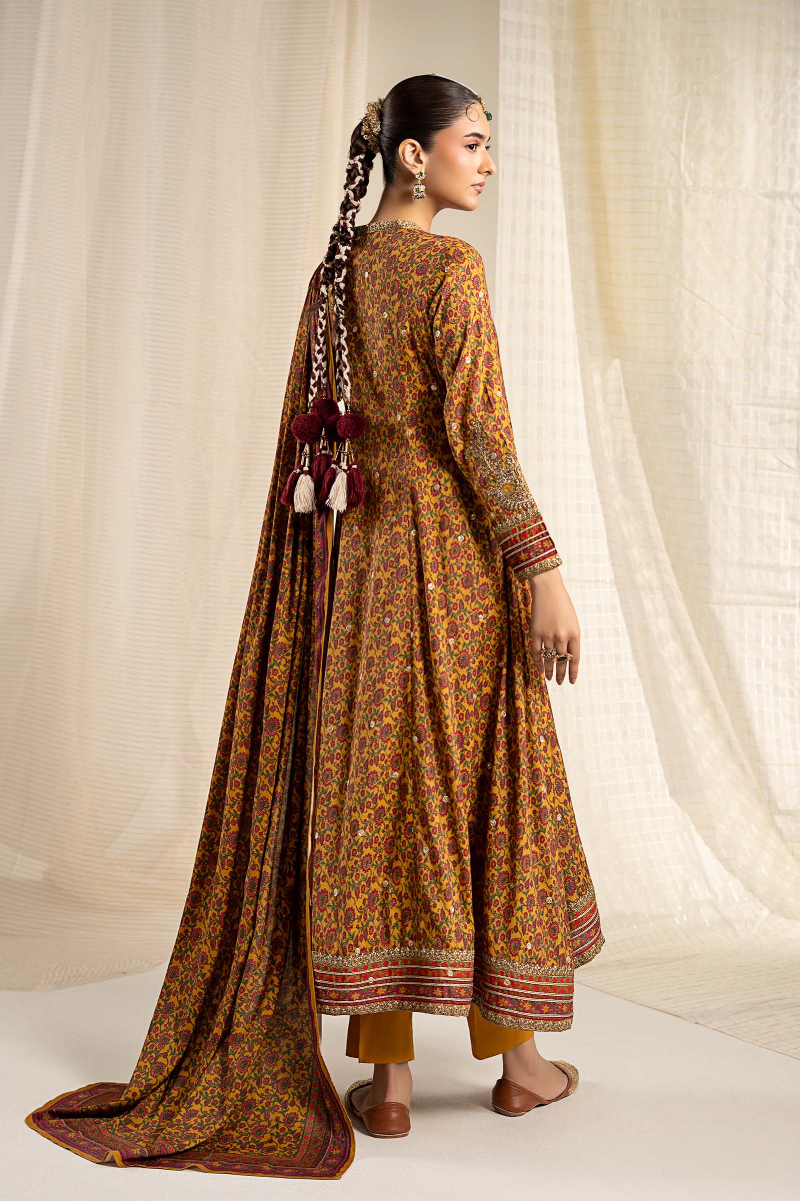 3 Piece Embroidered Raw Silk Suit