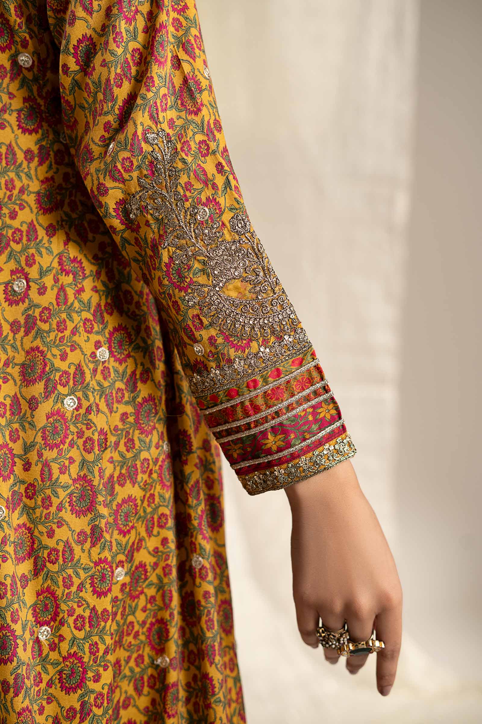 3 Piece Embroidered Raw Silk Suit