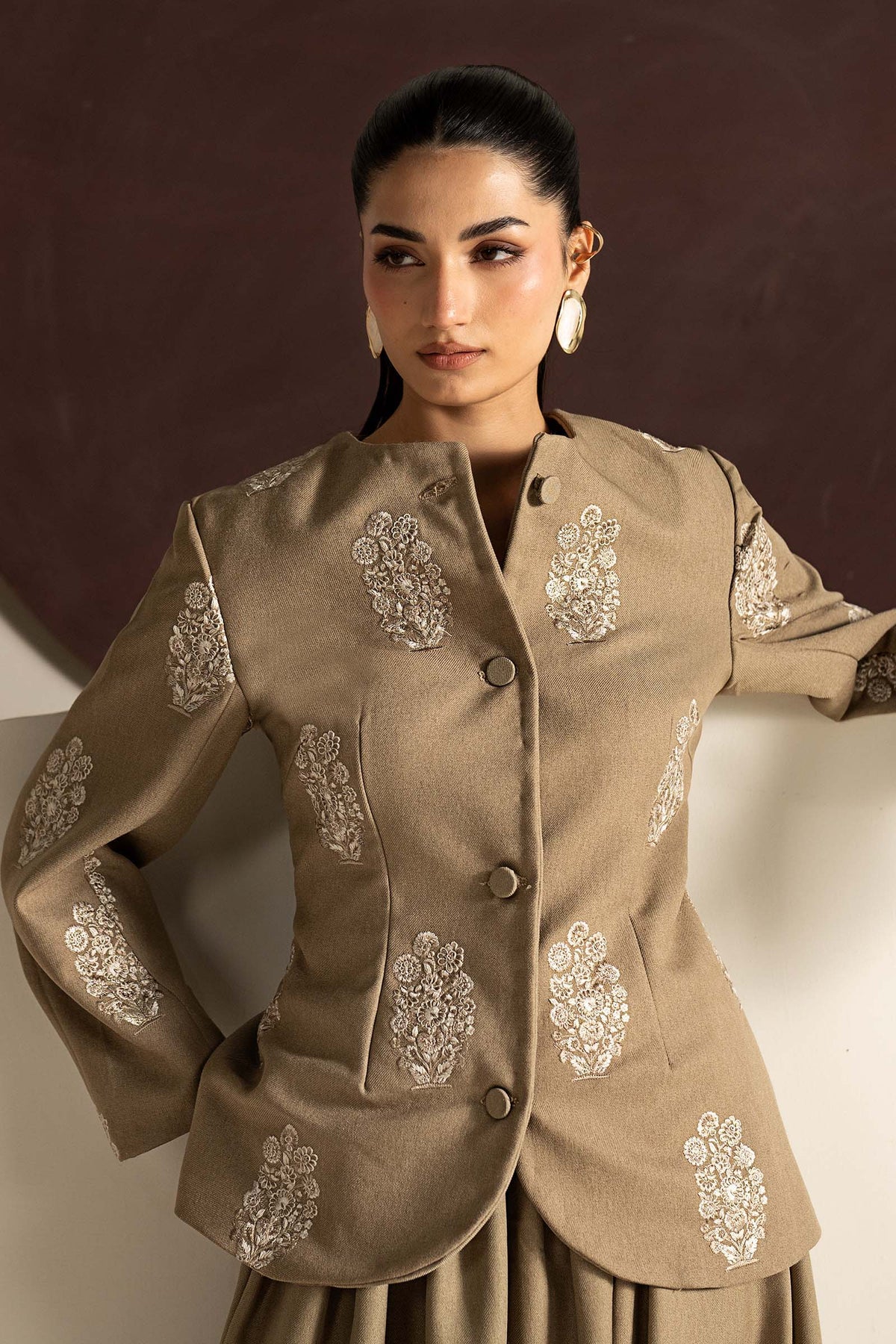 2 Piece Embroidered Blended Wool Suit