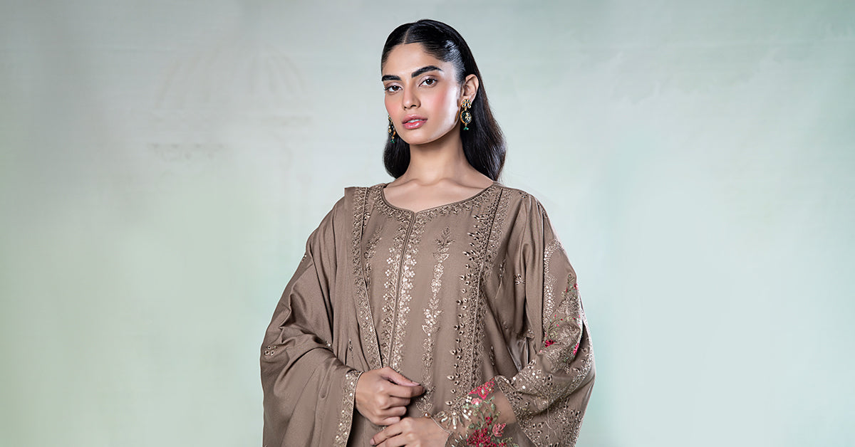 3 Piece Embroidered Linen Suit