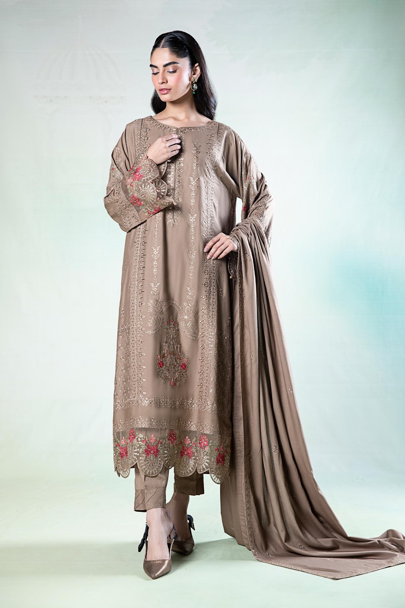 3 Piece Embroidered Linen Suit