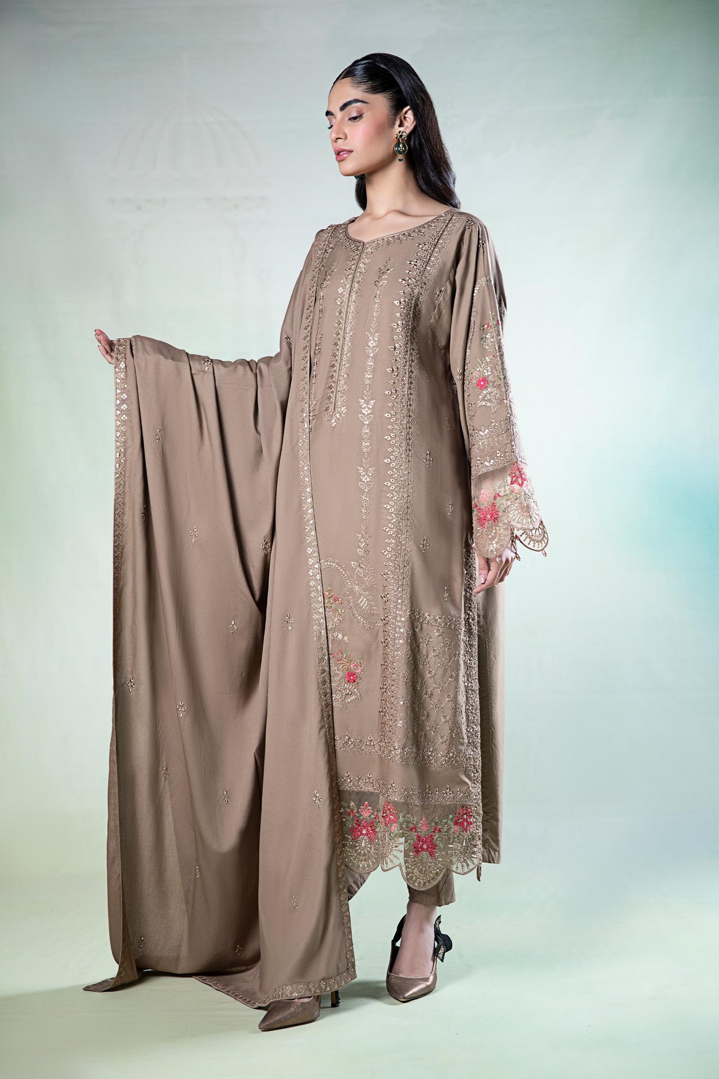 3 Piece Embroidered Linen Suit