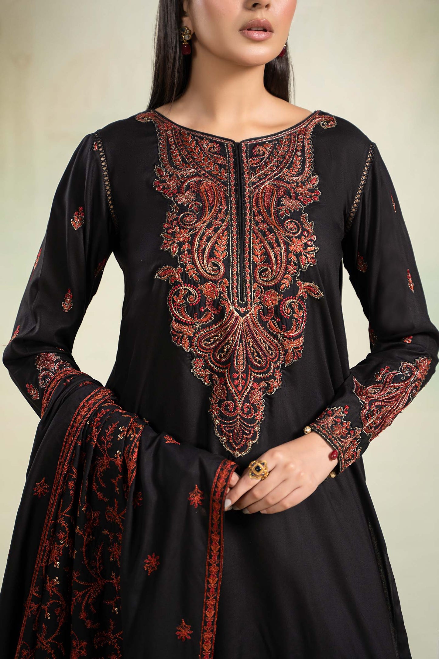 3 Piece Embroidered Linen Suit