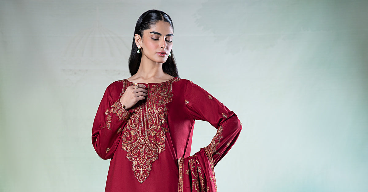 3 Piece Embroidered Linen Suit