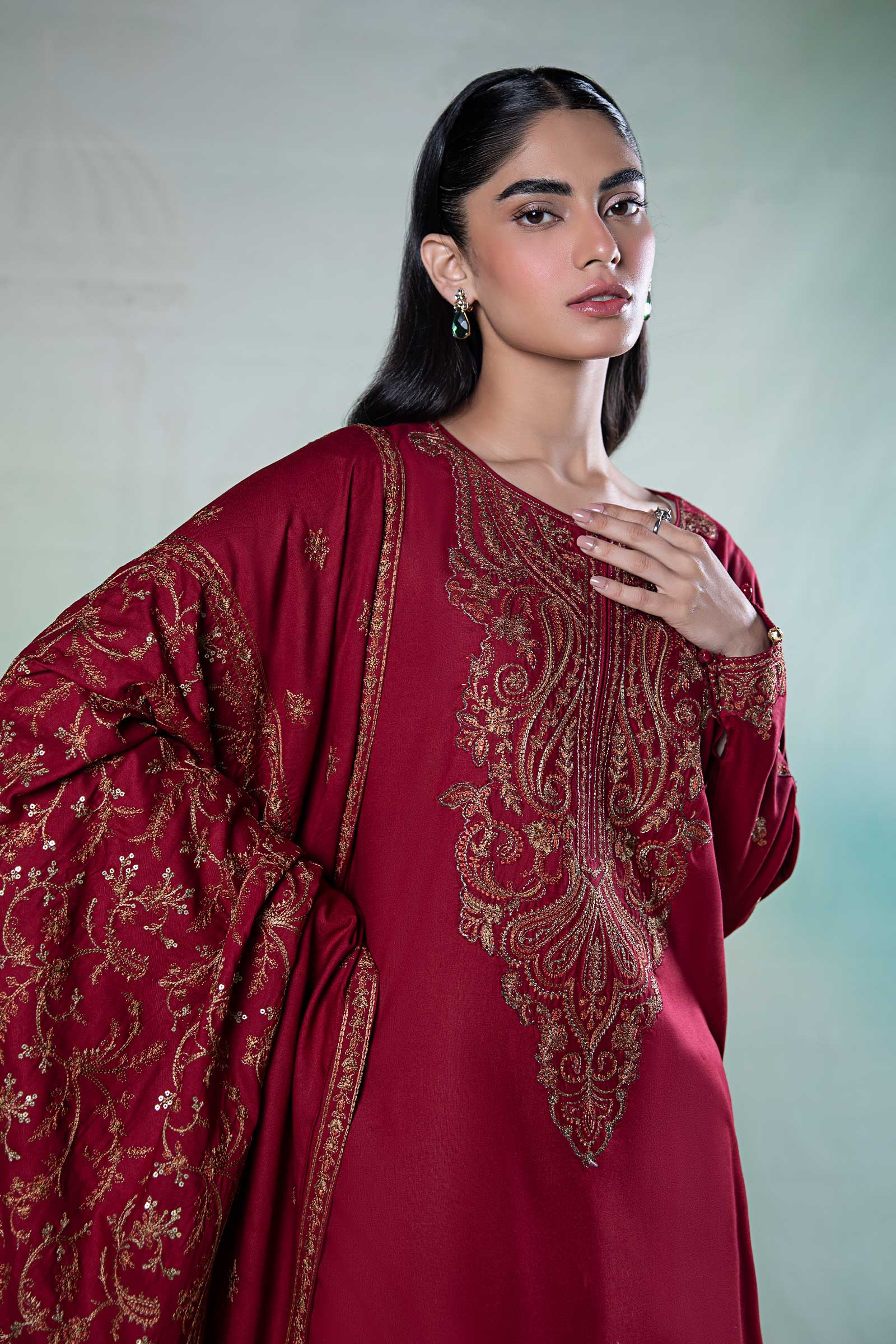 3 Piece Embroidered Linen Suit