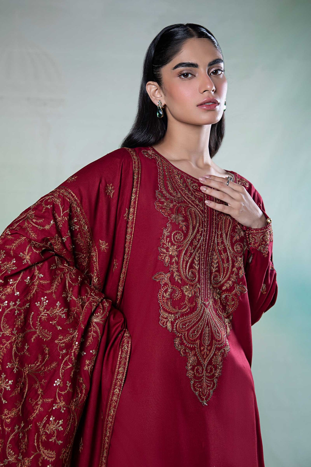 3 Piece Embroidered Linen Suit