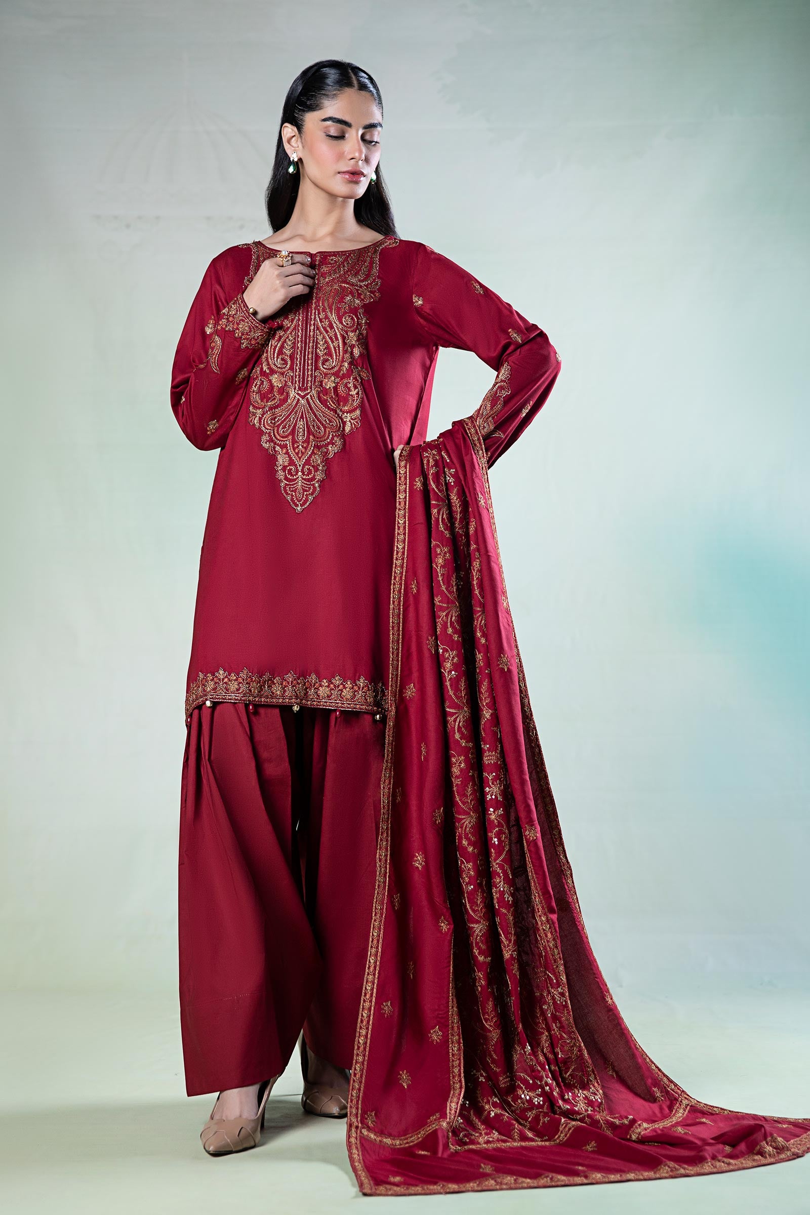 3 Piece Embroidered Linen Suit
