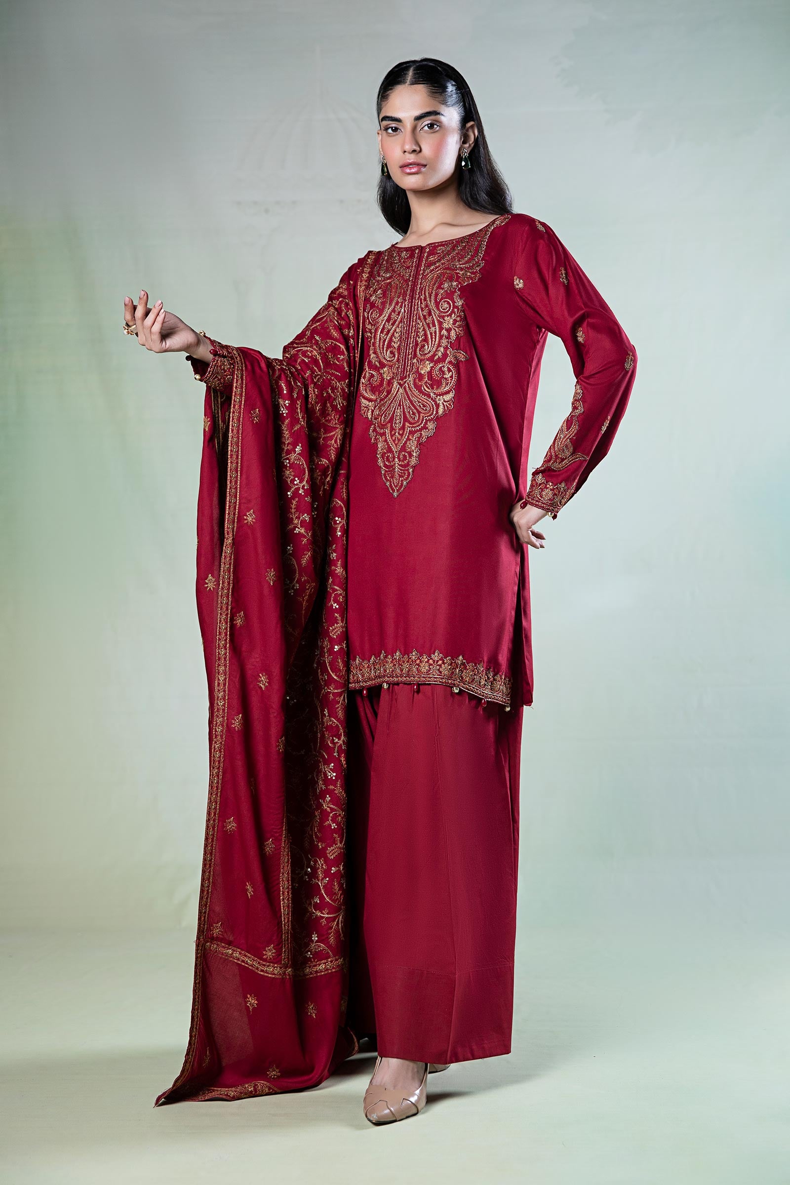 3 Piece Embroidered Linen Suit