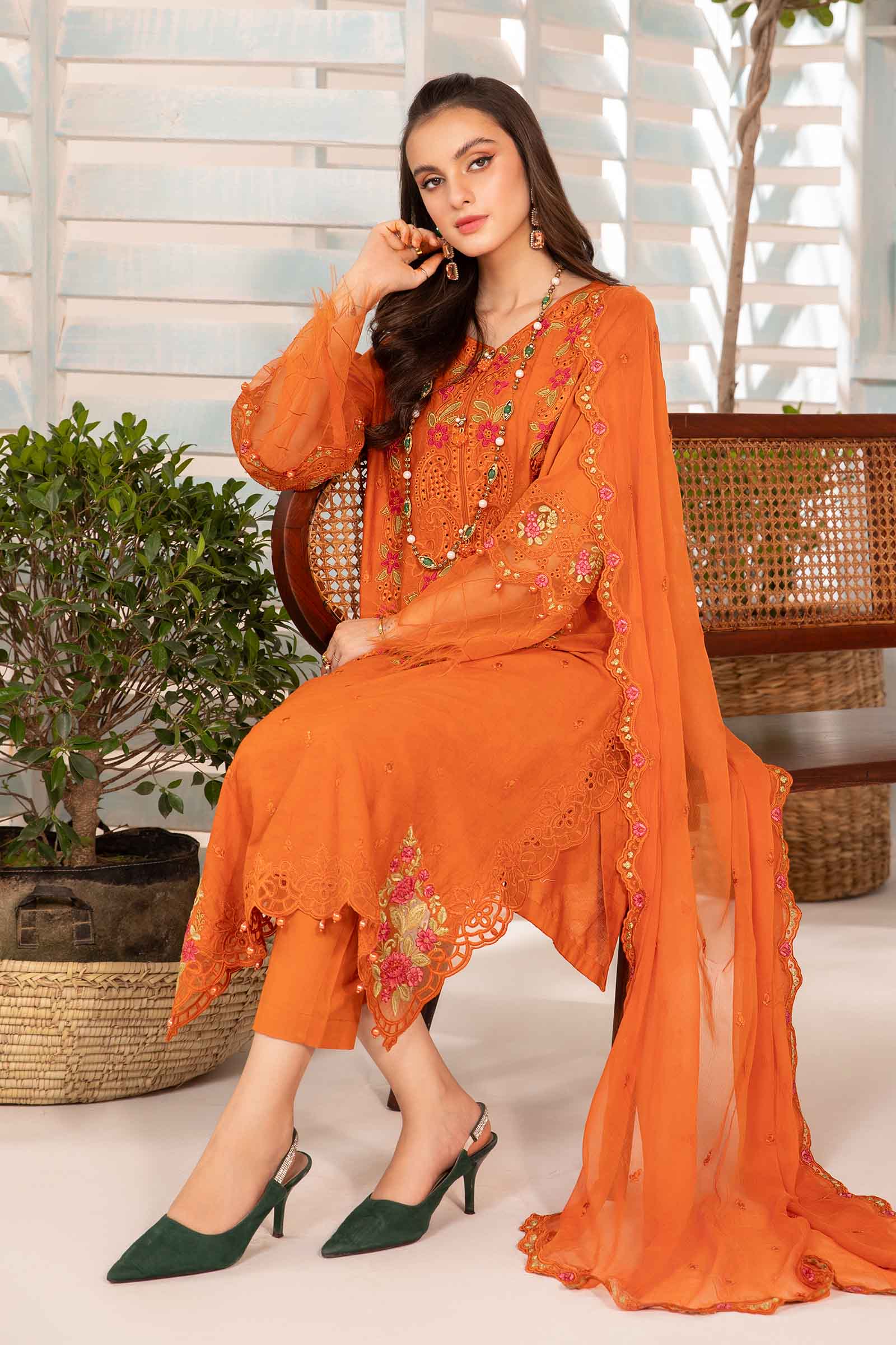 3 Piece Embroidered Jacquard Lawn Suit