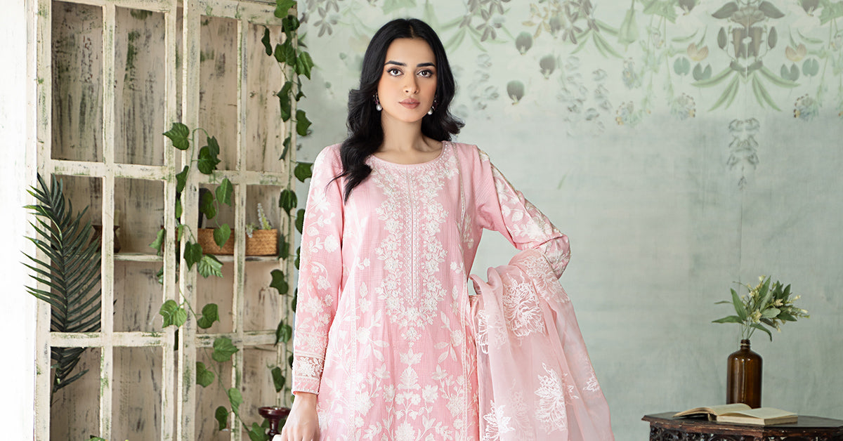 3 Piece Embroidered Cotton Doria Suit | DW-EA24-27