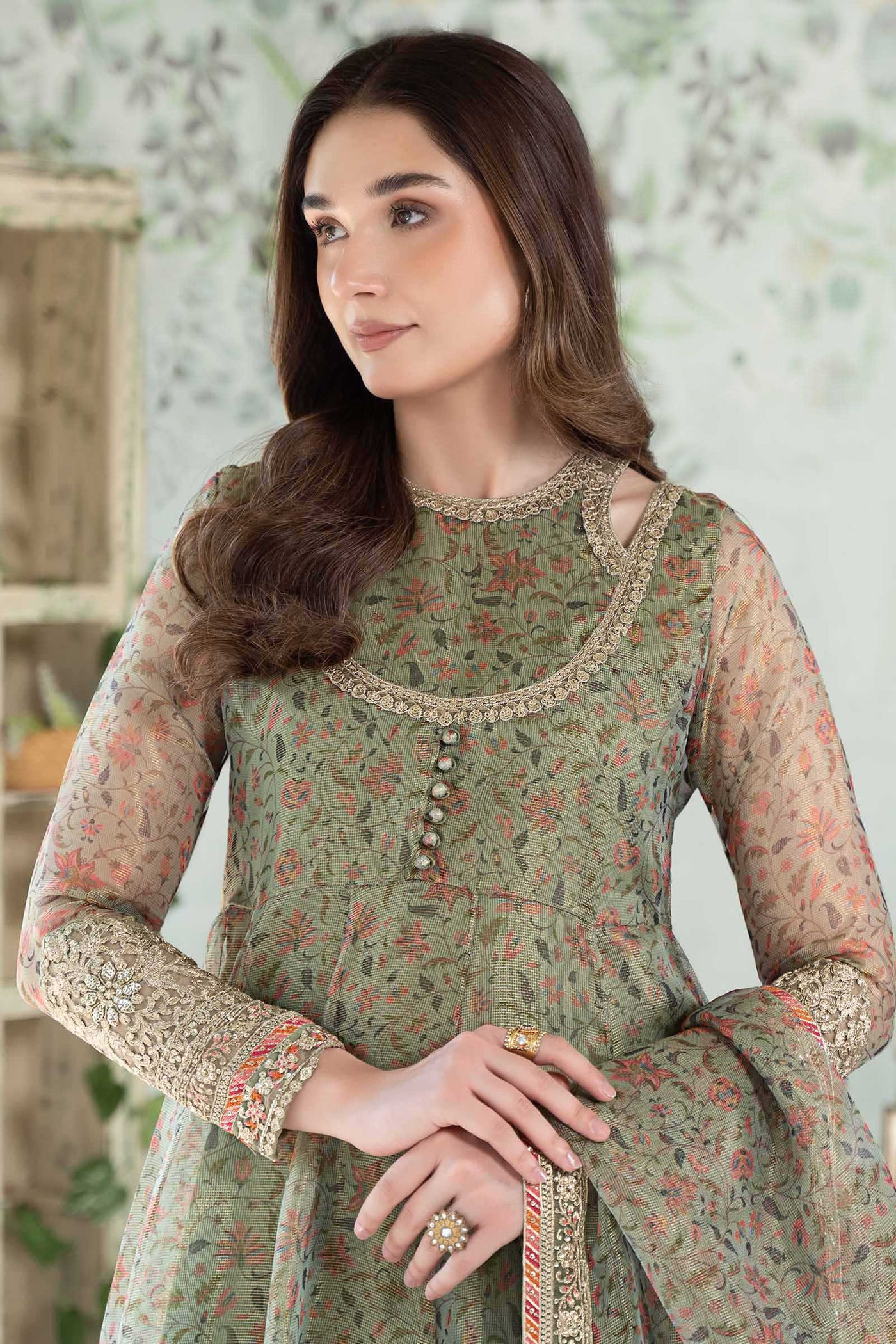 3 Piece Printed Cotton Net Suit