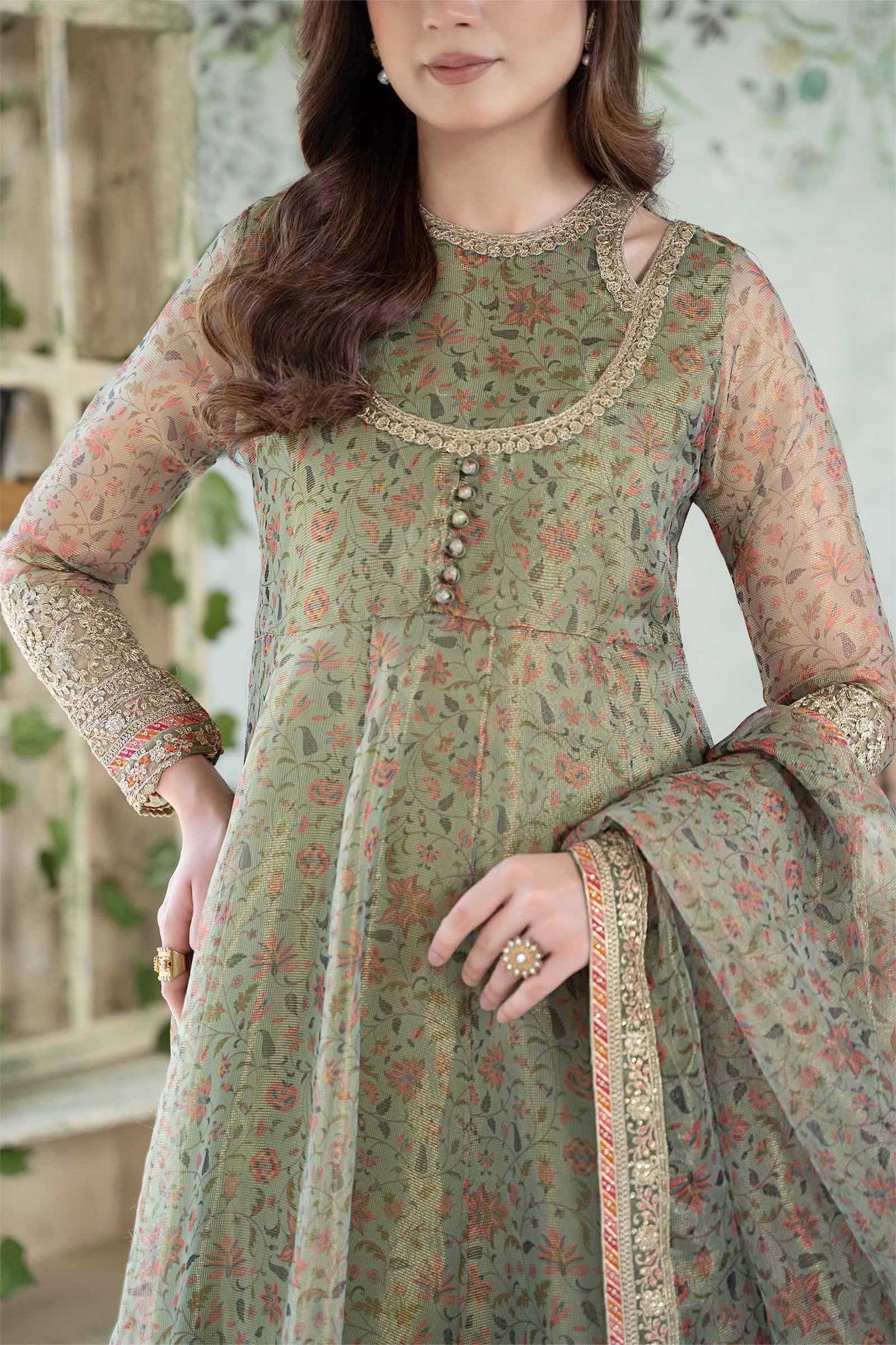 3 Piece Printed Cotton Net Suit