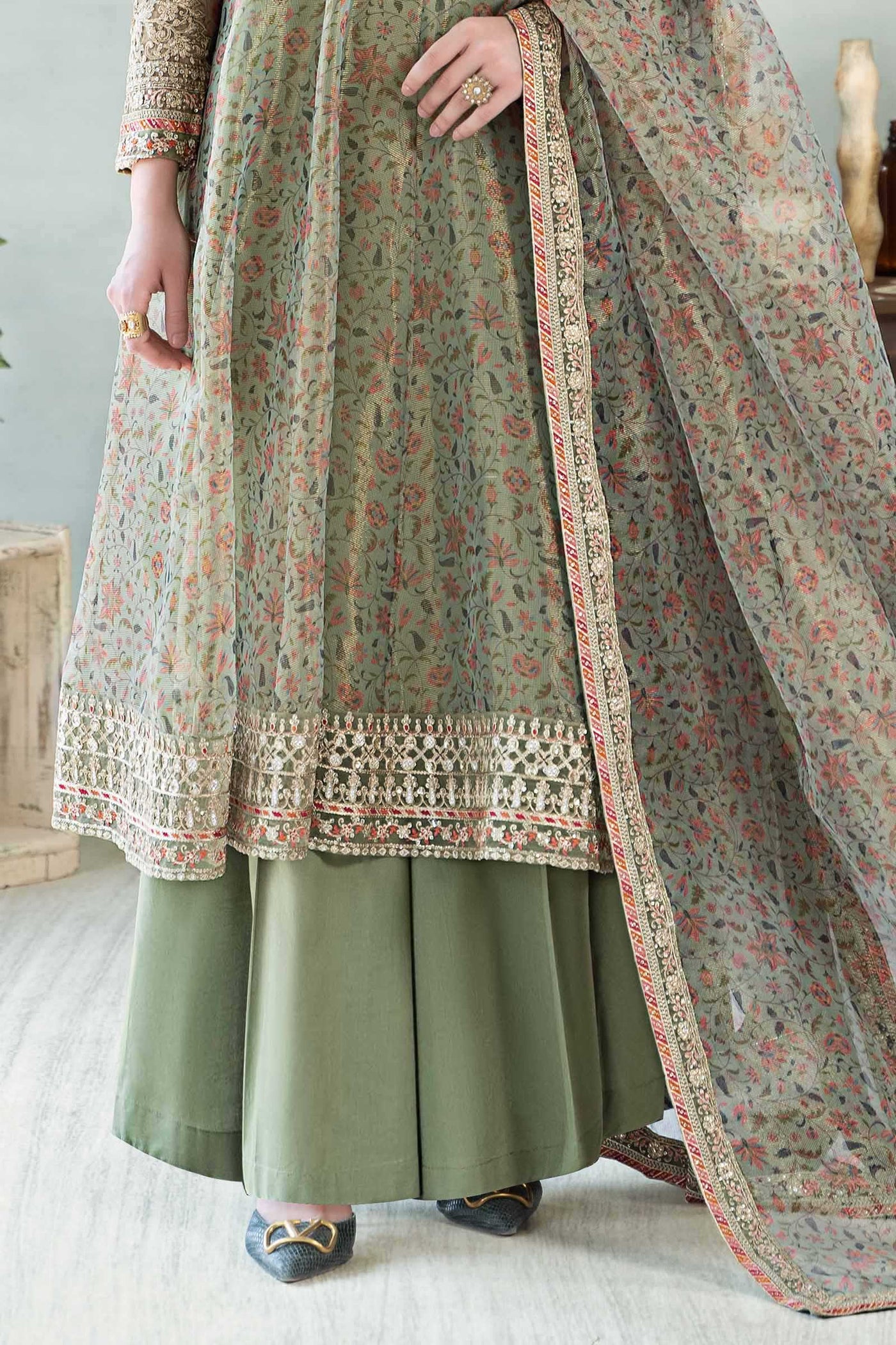 3 Piece Printed Cotton Net Suit