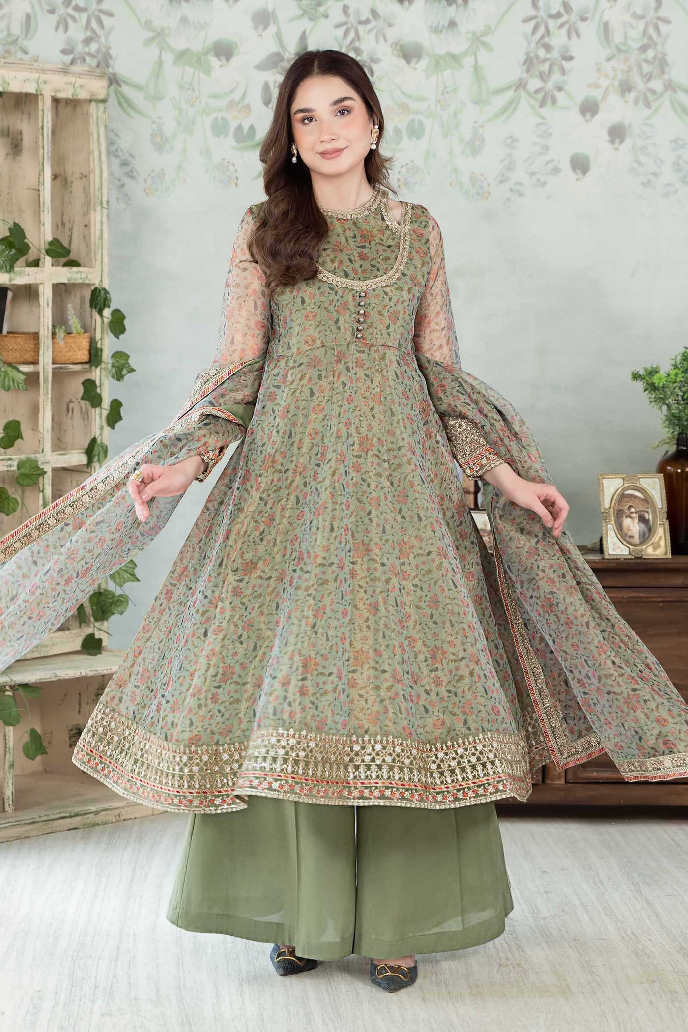 3 Piece Printed Cotton Net Suit