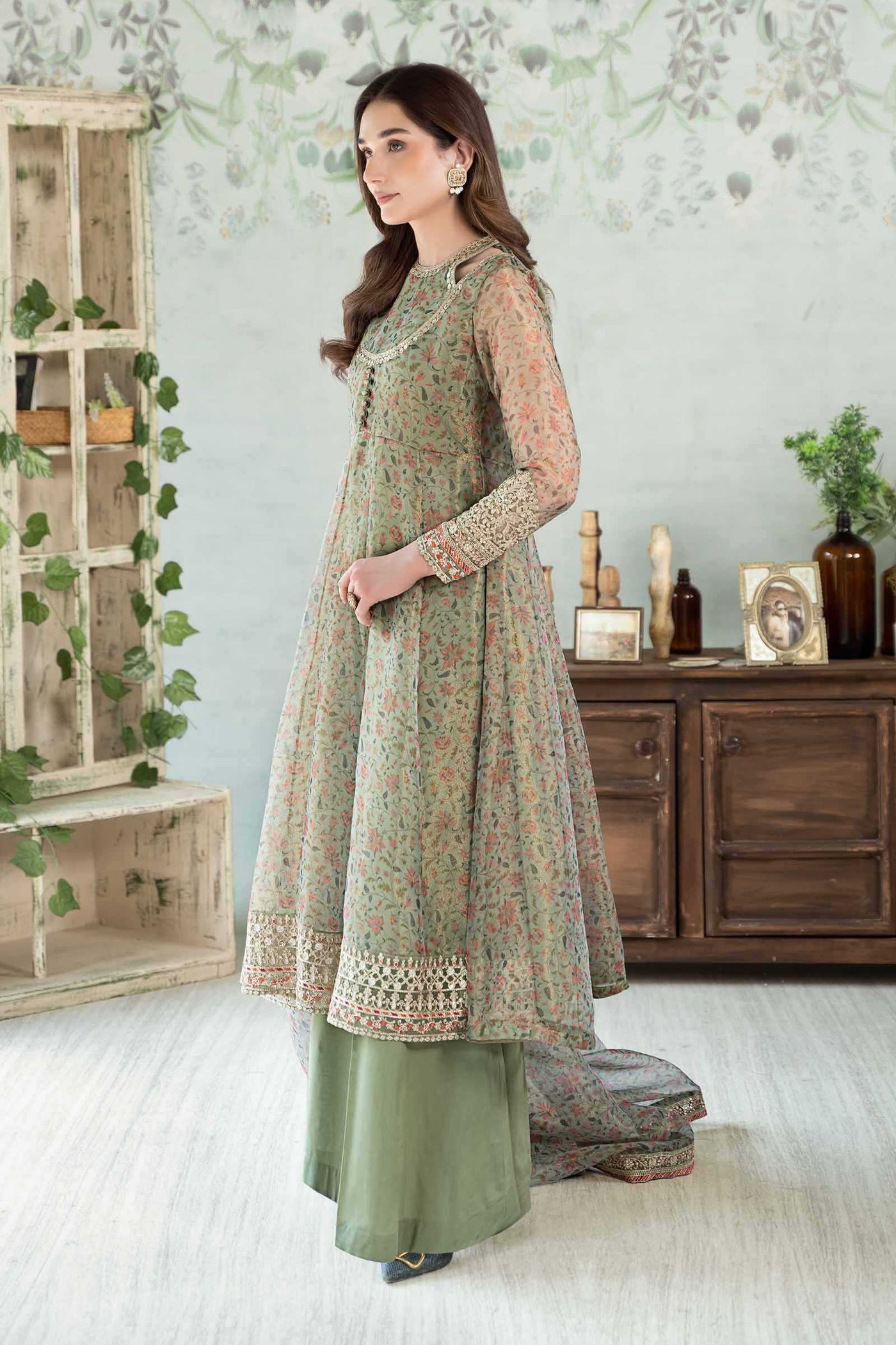 3 Piece Printed Cotton Net Suit