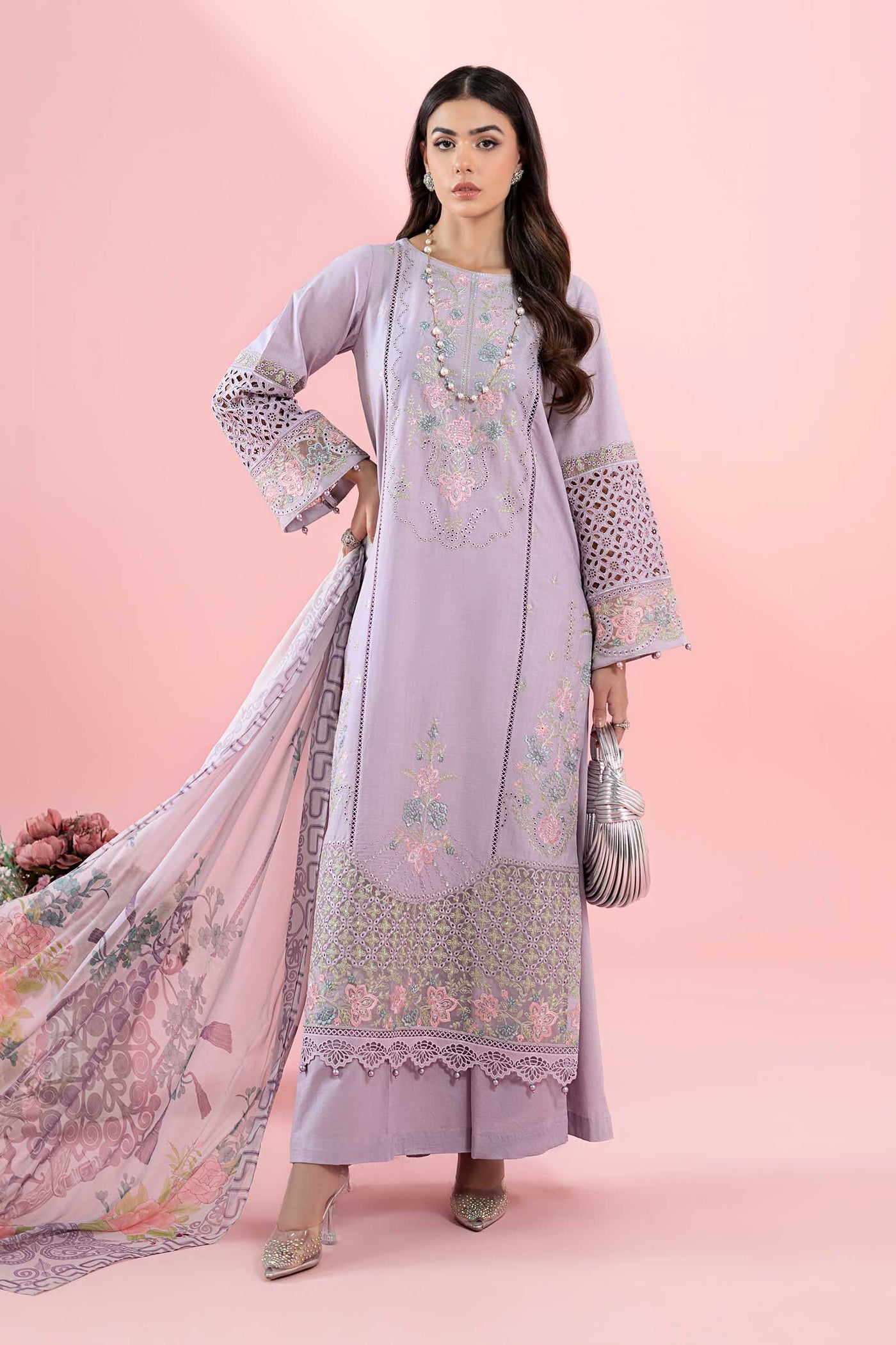 3 Piece Embroidered Dobby Suit