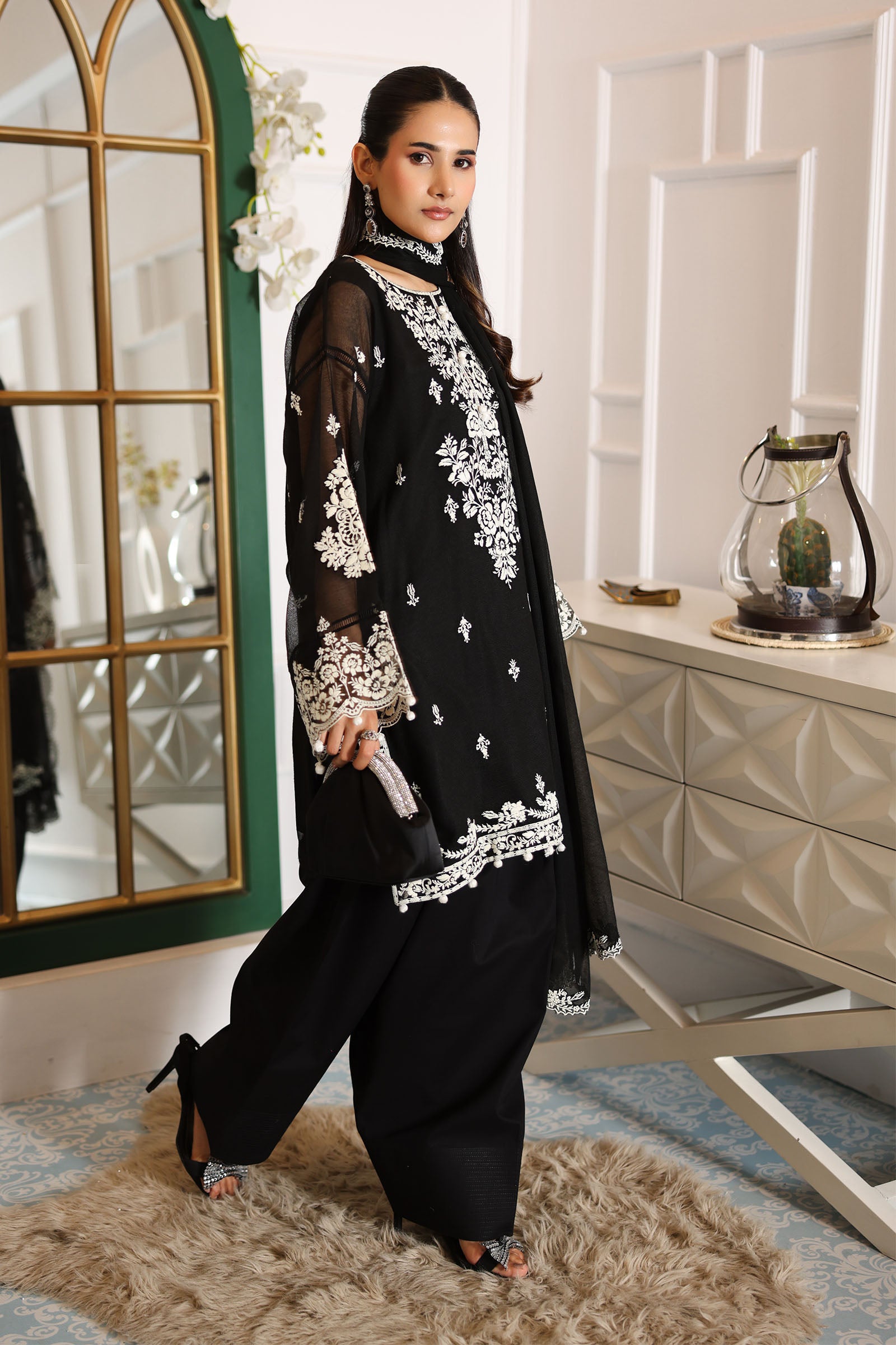 3 Piece Embroidered Cotton Net Suit