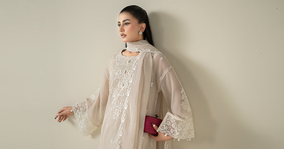 3 Piece Embroidered Cotton Net Suit