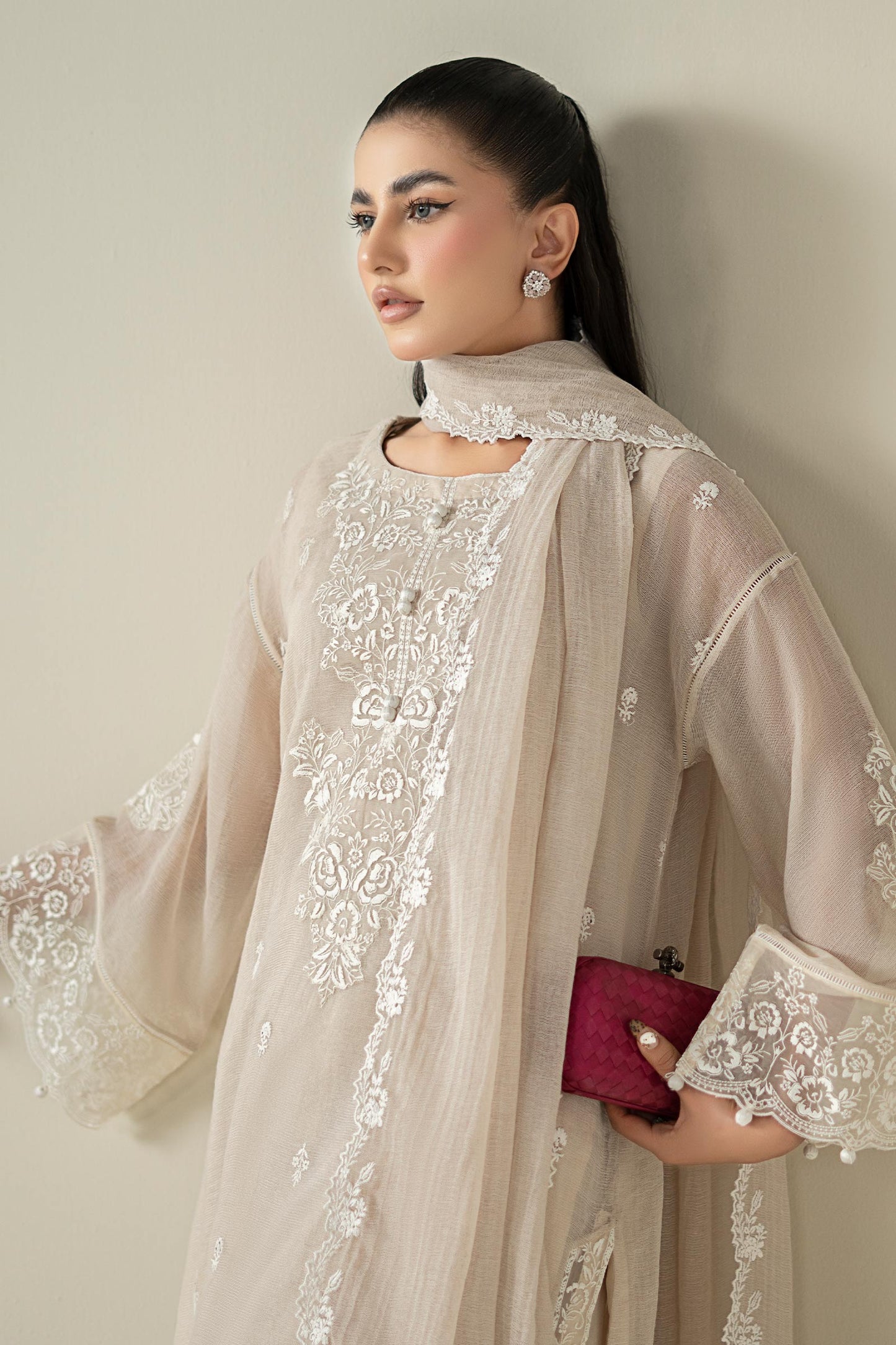 3 Piece Embroidered Cotton Net Suit