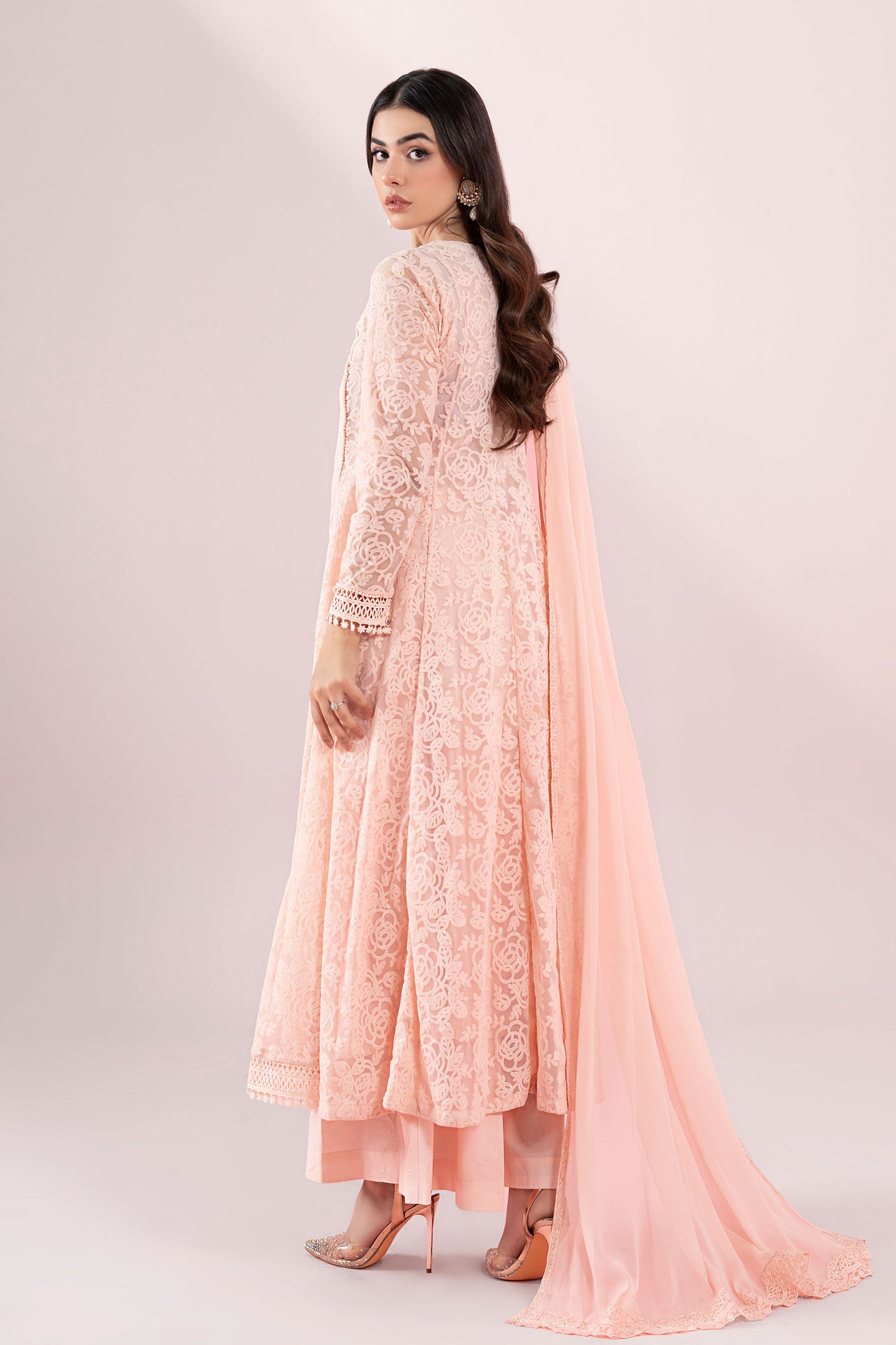 3 Piece Embroidered Polyester Net Suit