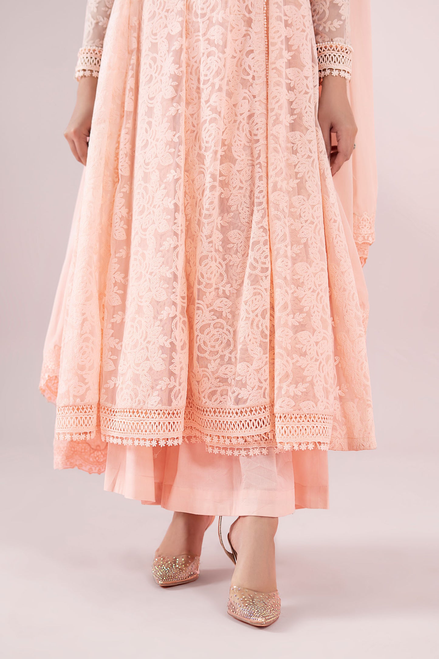 3 Piece Embroidered Polyester Net Suit