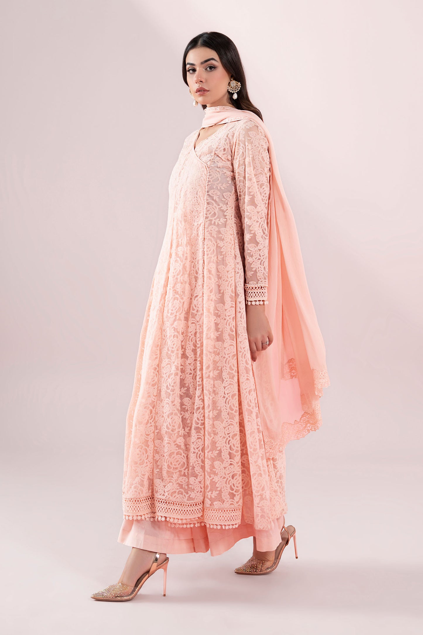 3 Piece Embroidered Polyester Net Suit