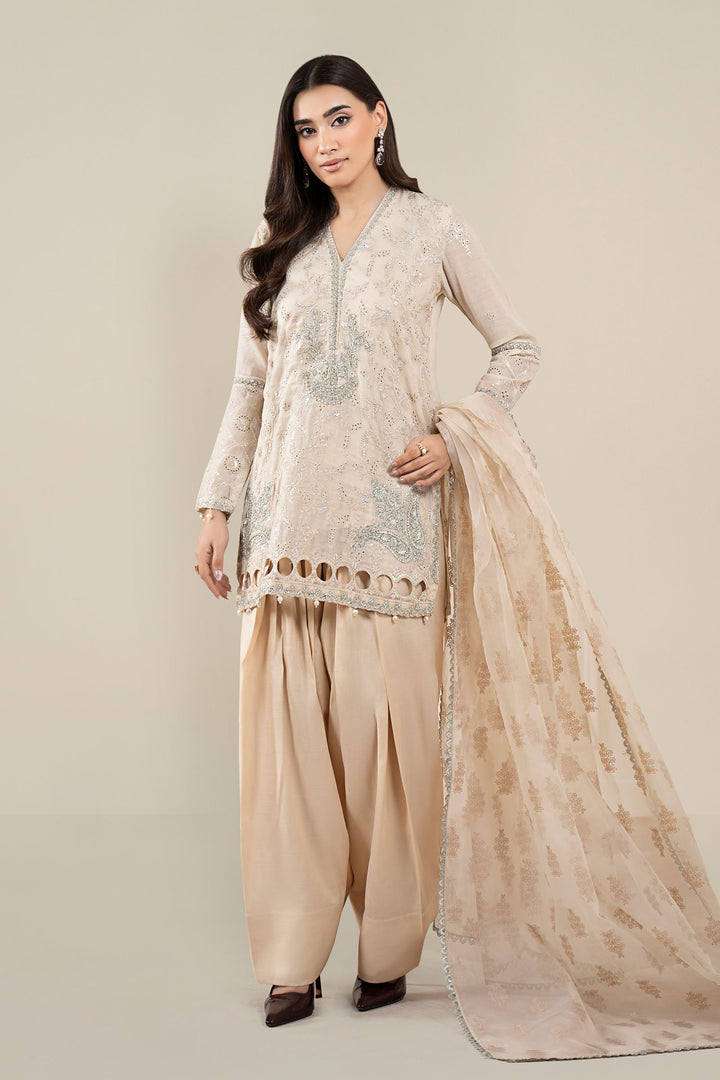 3 Piece Embroidered Paper Cotton Suit |  DW-EA25-13 Casuals DWA2513-ESM-OFW
