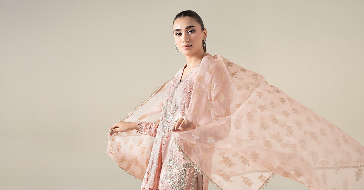 3 Piece Embroidered Paper Cotton Suit