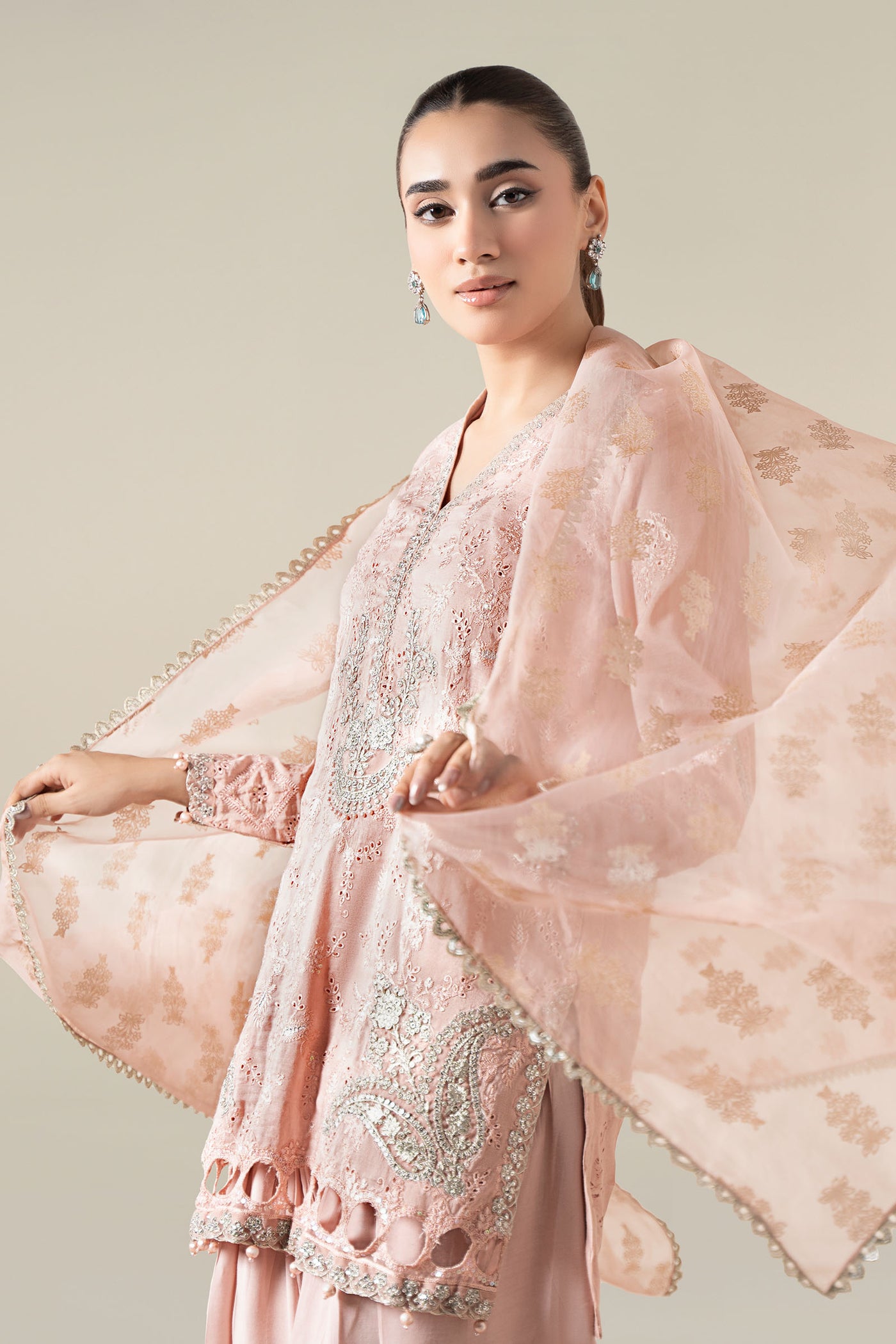 3 Piece Embroidered Paper Cotton Suit