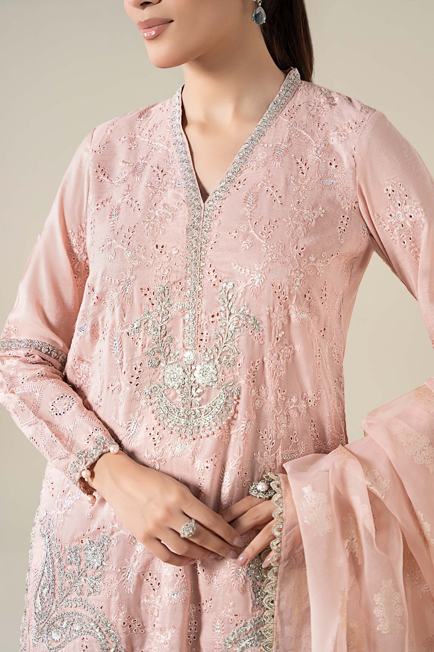 3 Piece Embroidered Paper Cotton Suit