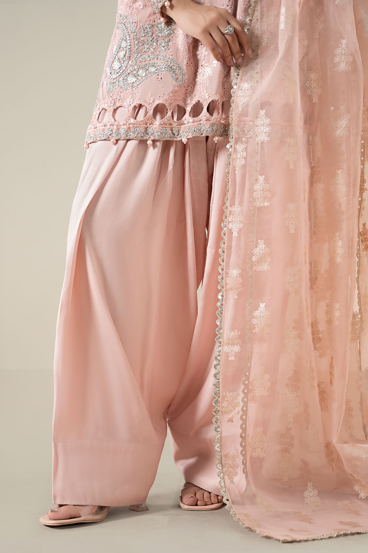 3 Piece Embroidered Paper Cotton Suit