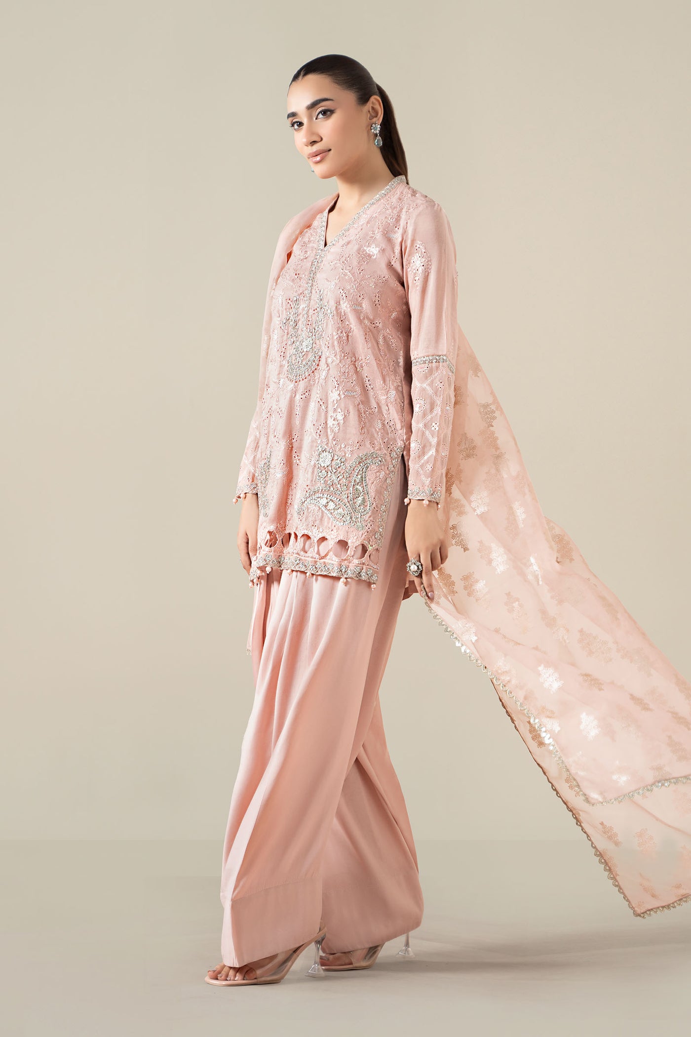 3 Piece Embroidered Paper Cotton Suit
