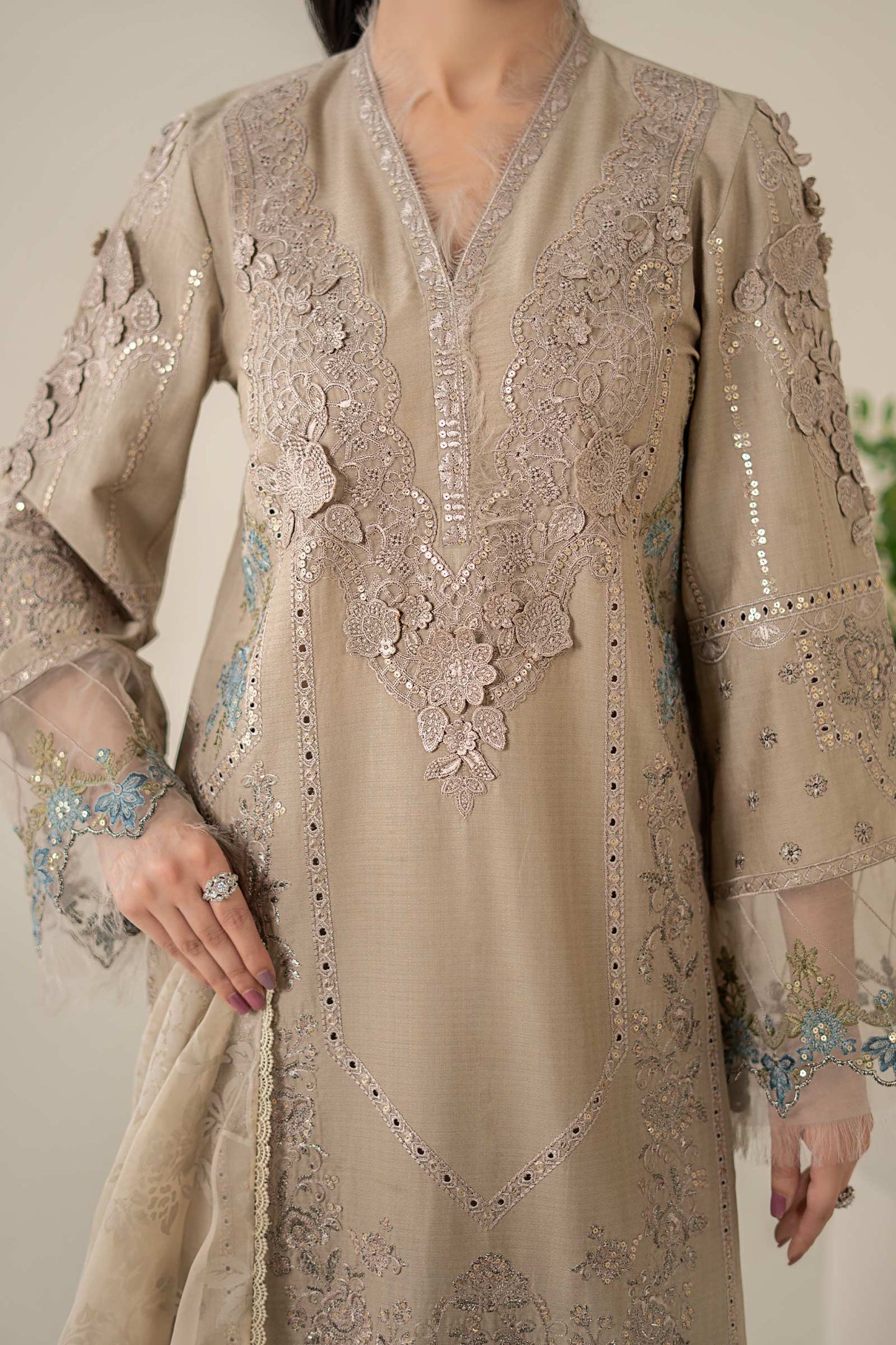 3 Piece Embroidered Dobby Suit