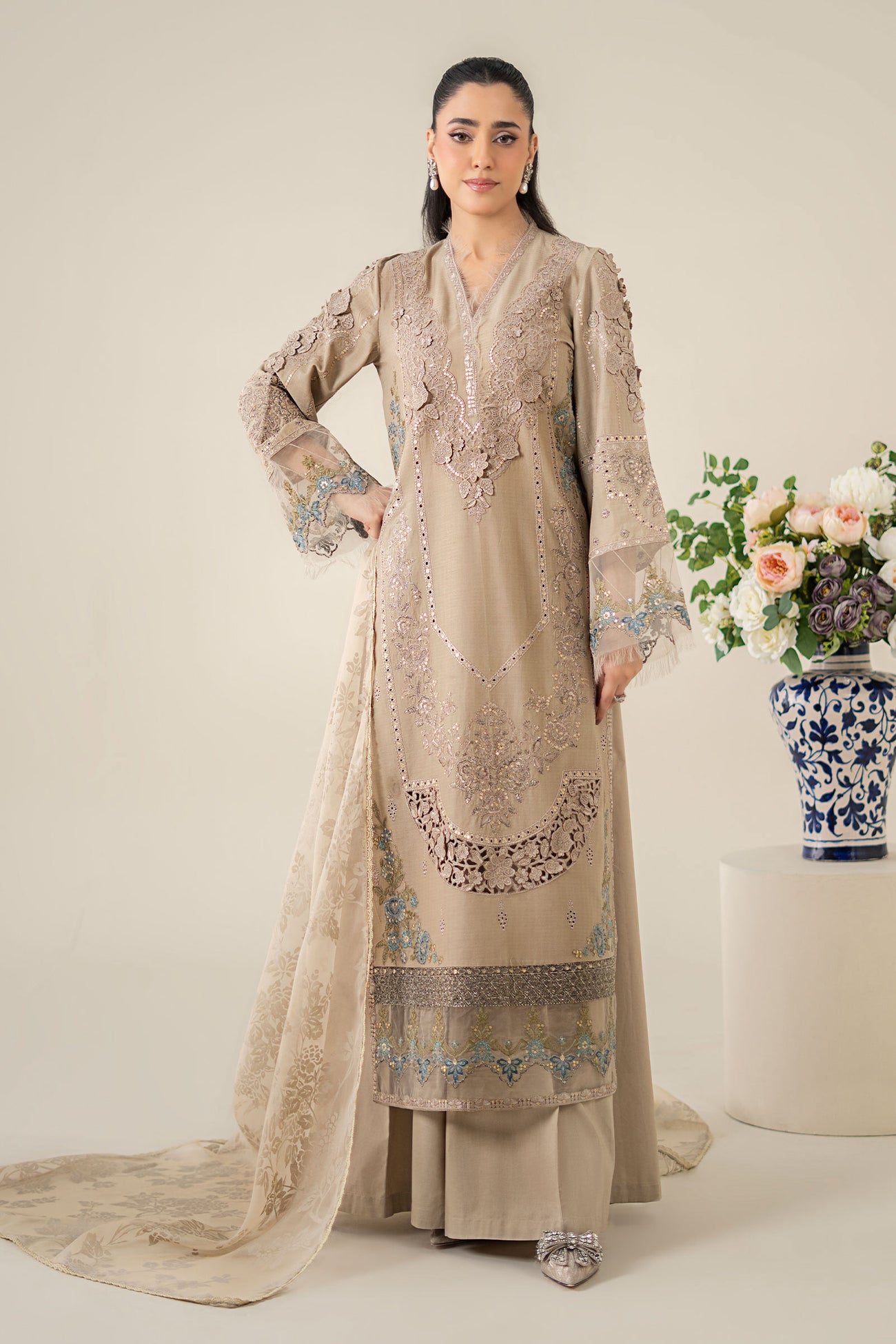 3 Piece Embroidered Dobby Suit