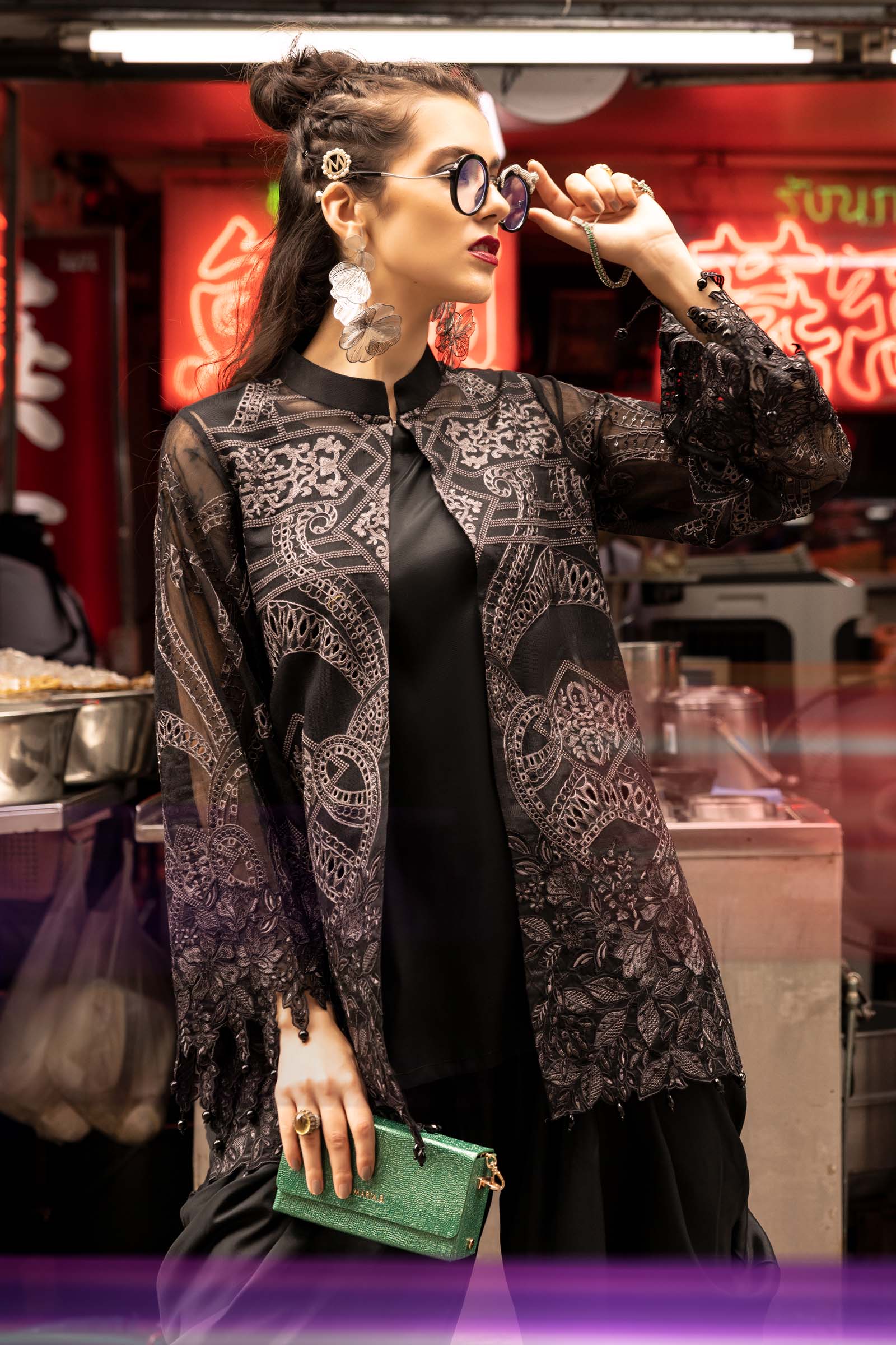 2 Piece Embroidered Cotton Net Suit