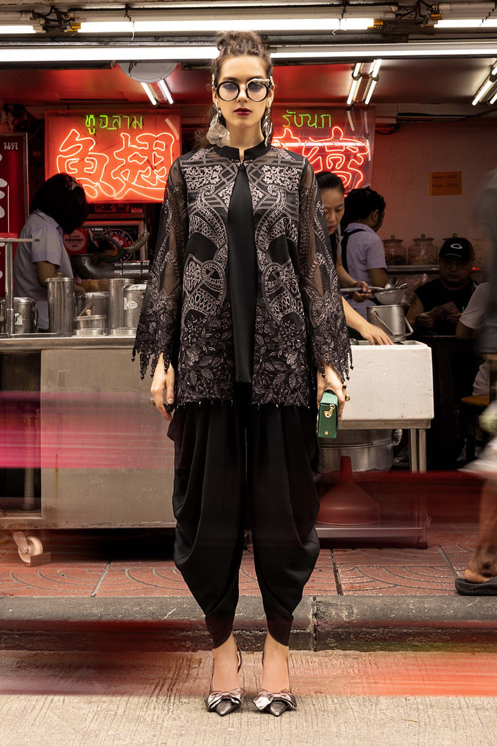 2 Piece Embroidered Cotton Net Suit All Products DWA2518-ESM-BLK