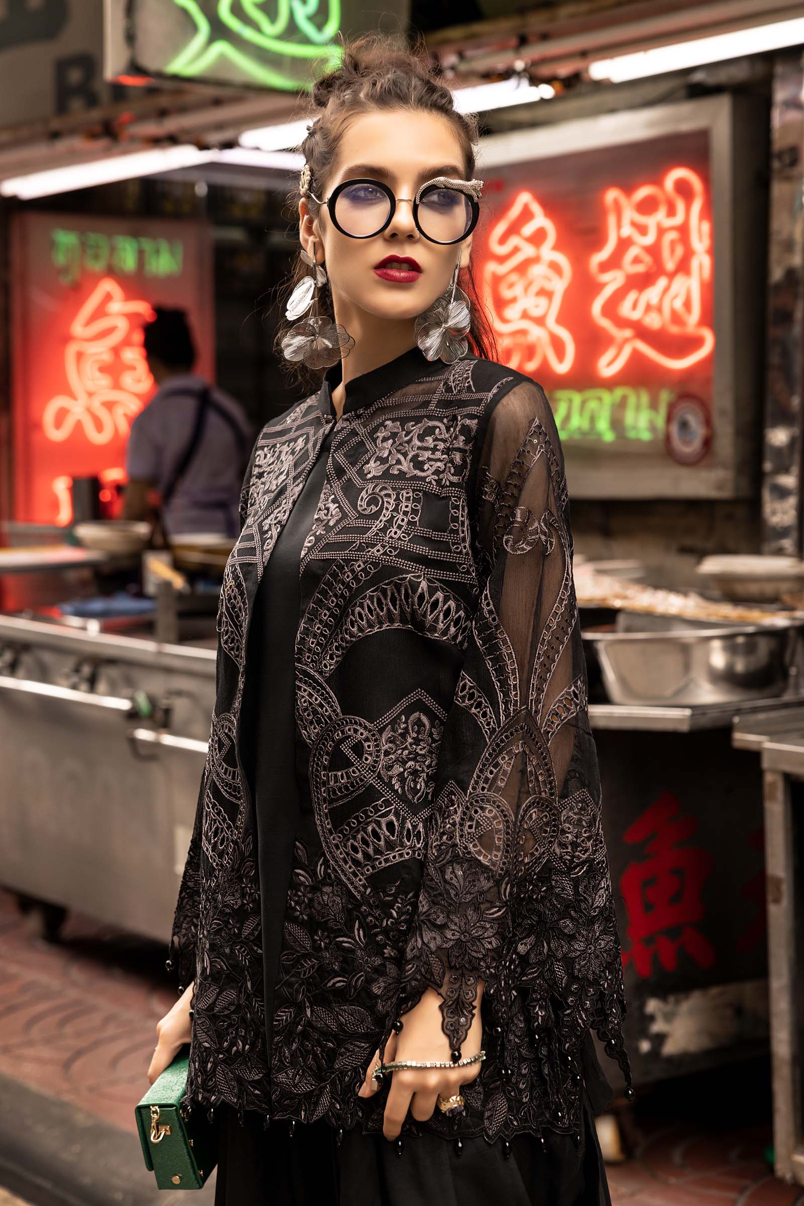 2 Piece Embroidered Cotton Net Suit