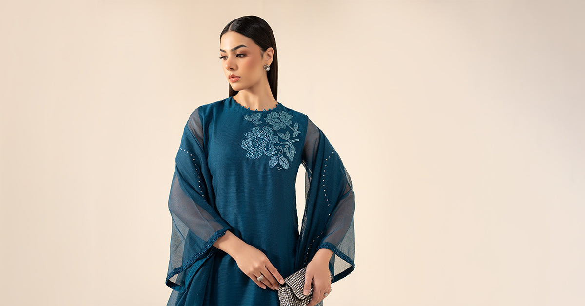 3 Piece Embellished Cotton Net Suit