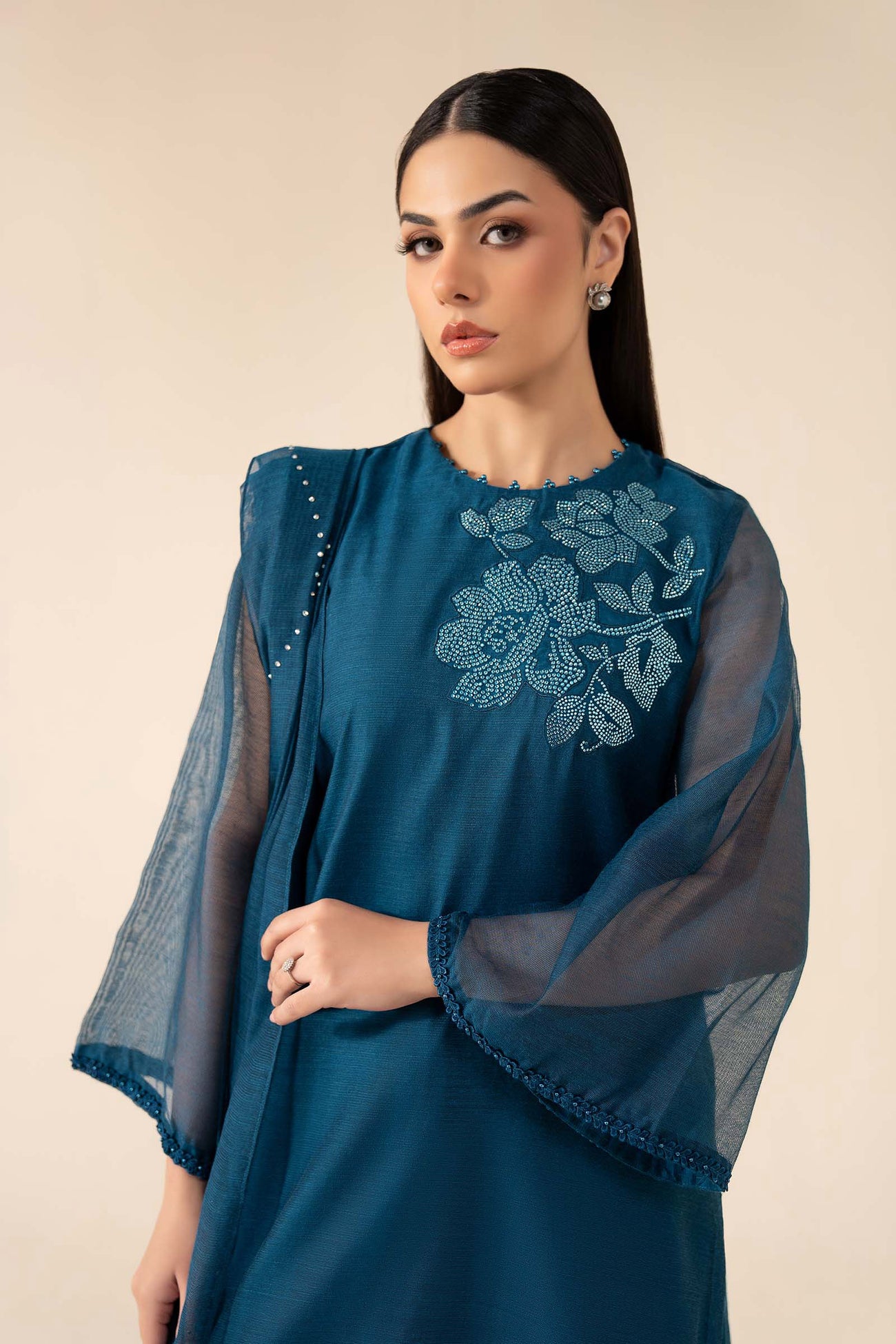 3 Piece Embellished Cotton Net Suit