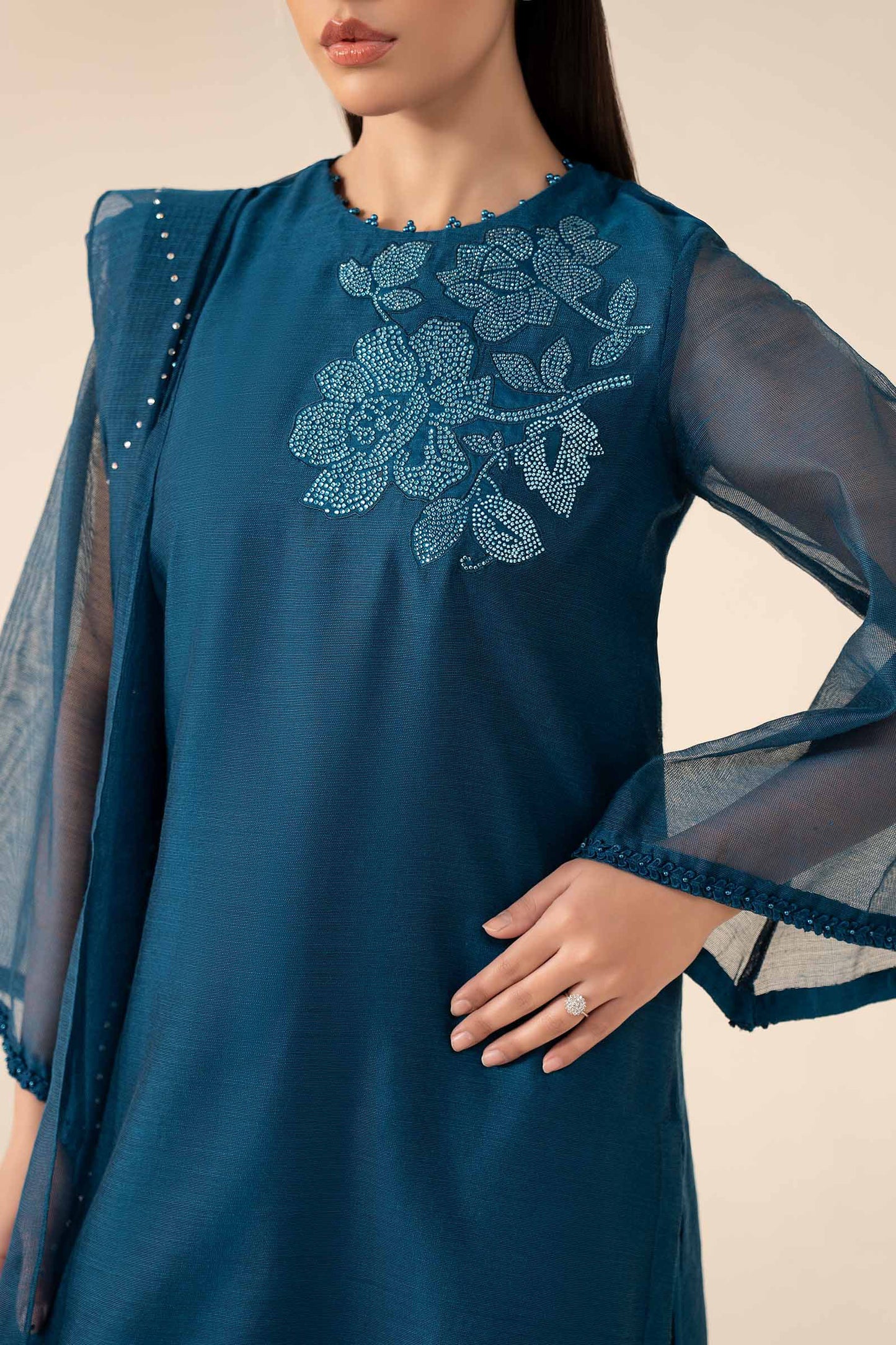 3 Piece Embellished Cotton Net Suit