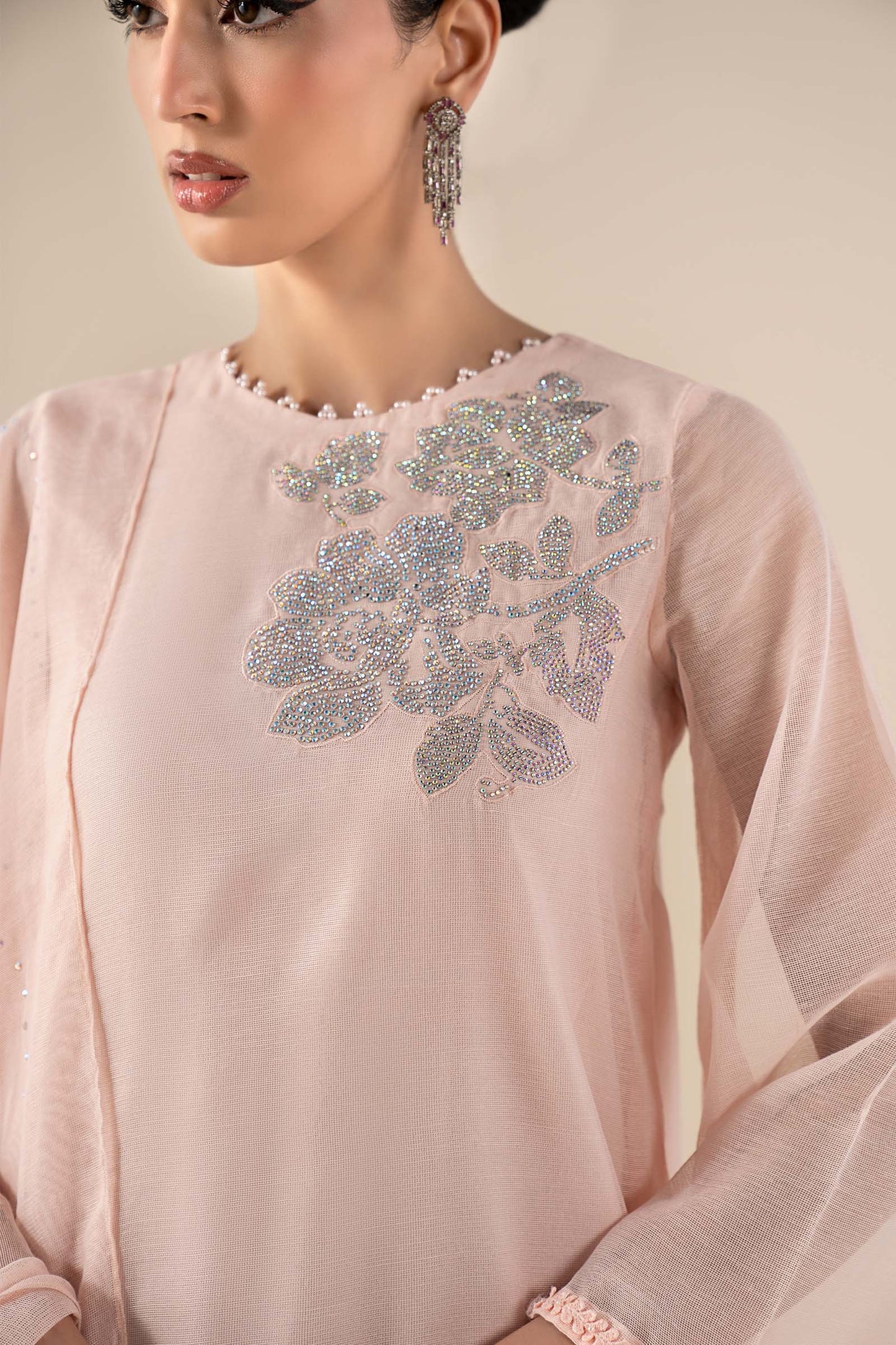 3 Piece Embellished Cotton Net Suit