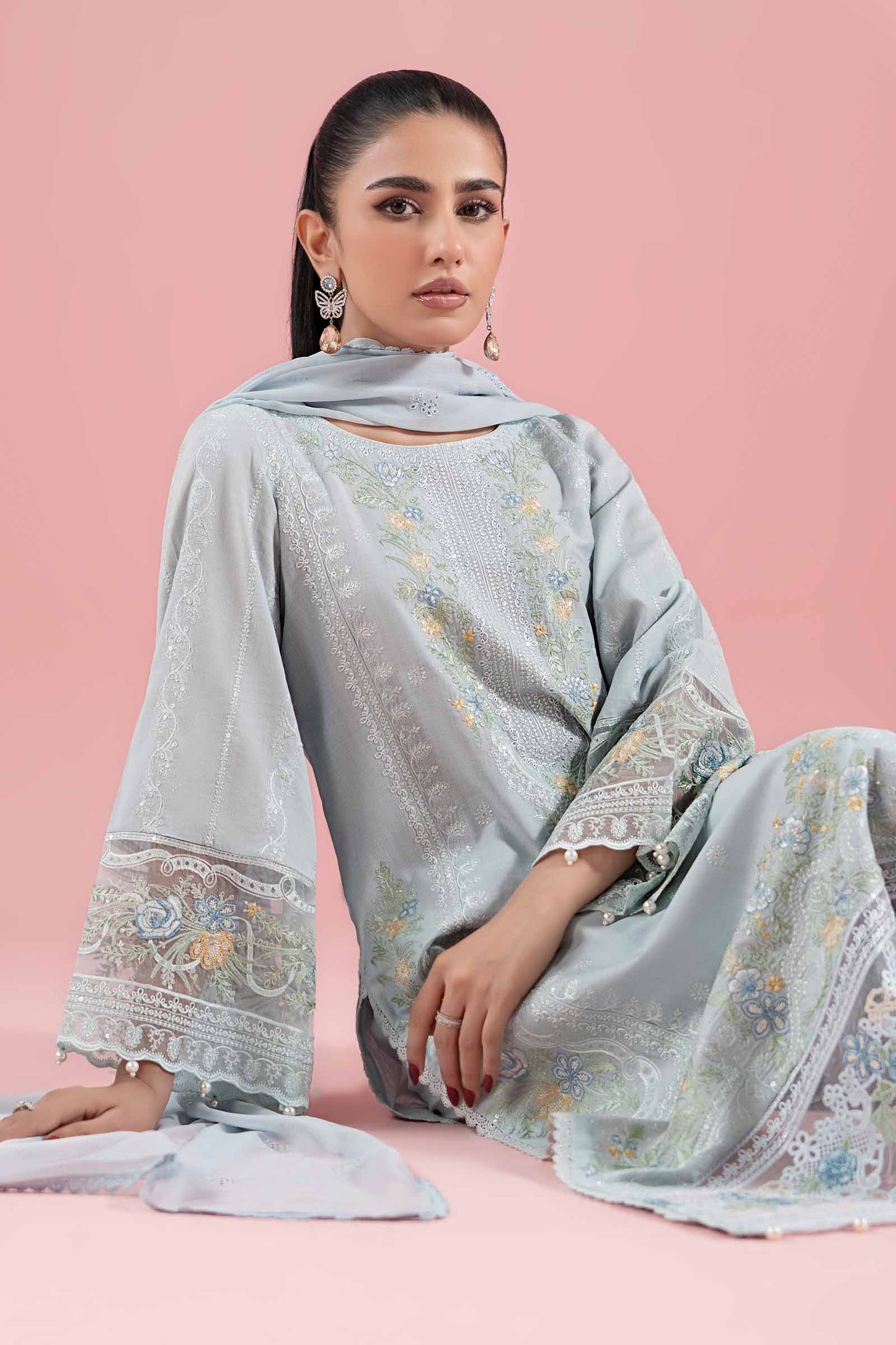3 Piece Embroidered Dobby Suit