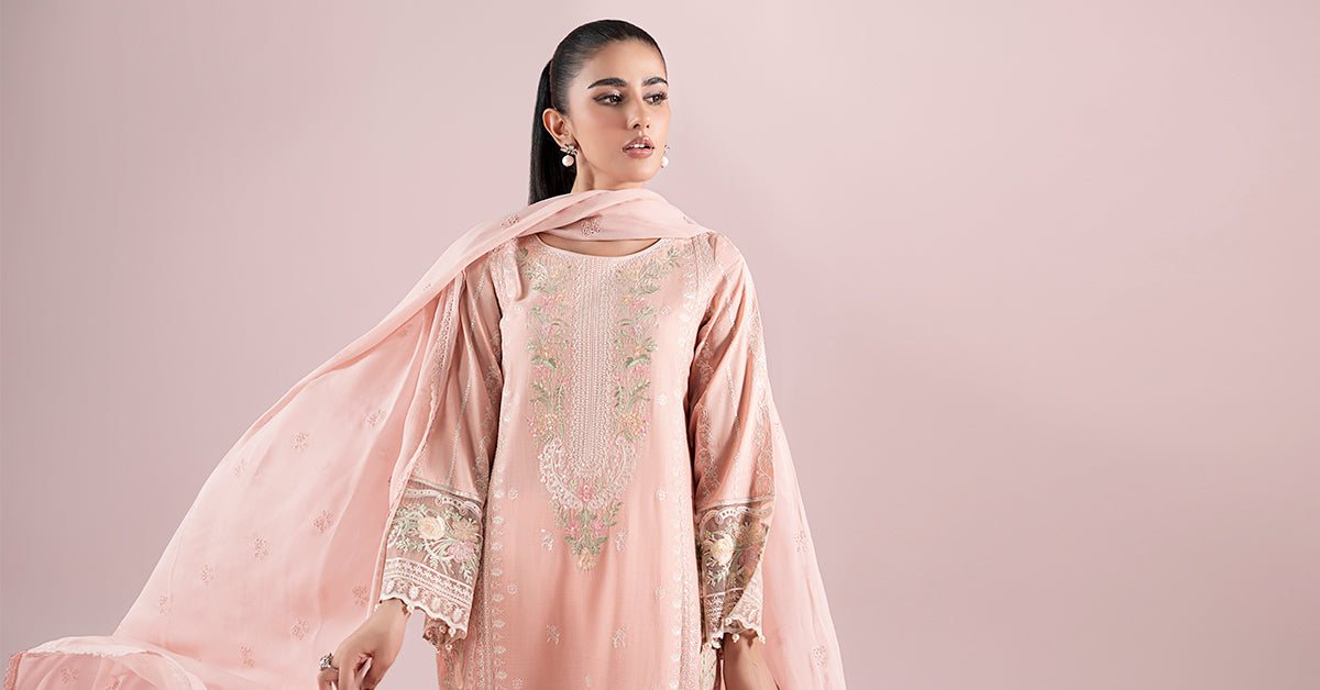3 Piece Embroidered Dobby Suit
