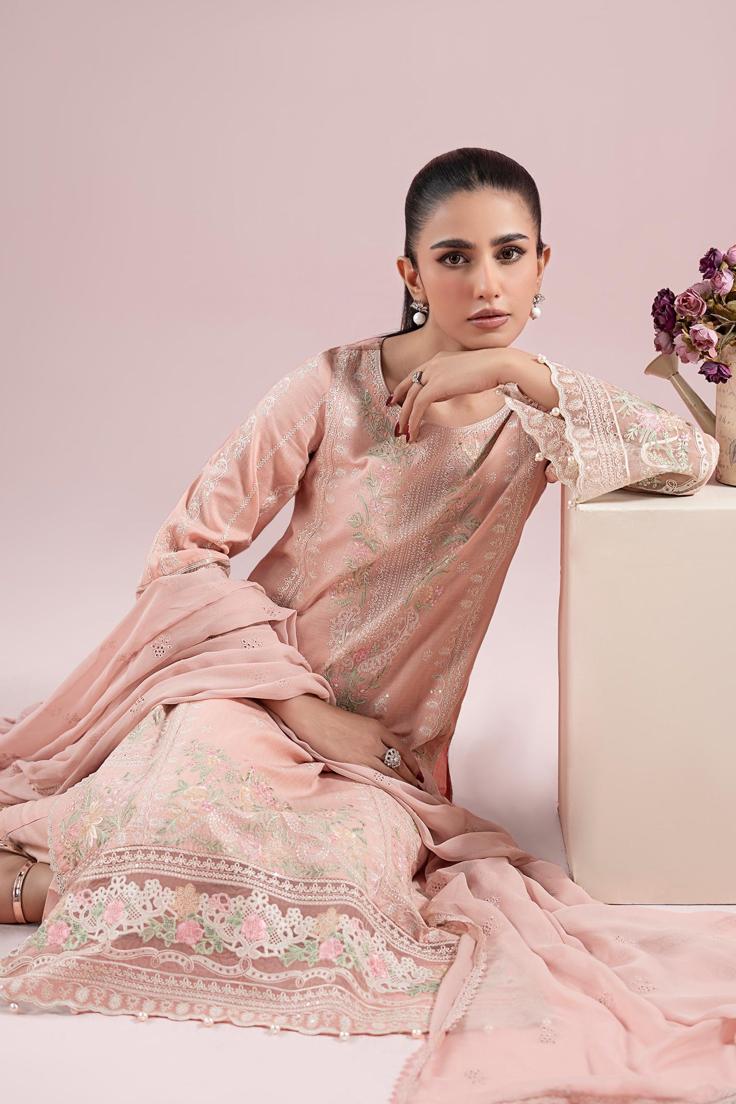 3 Piece Embroidered Dobby Suit