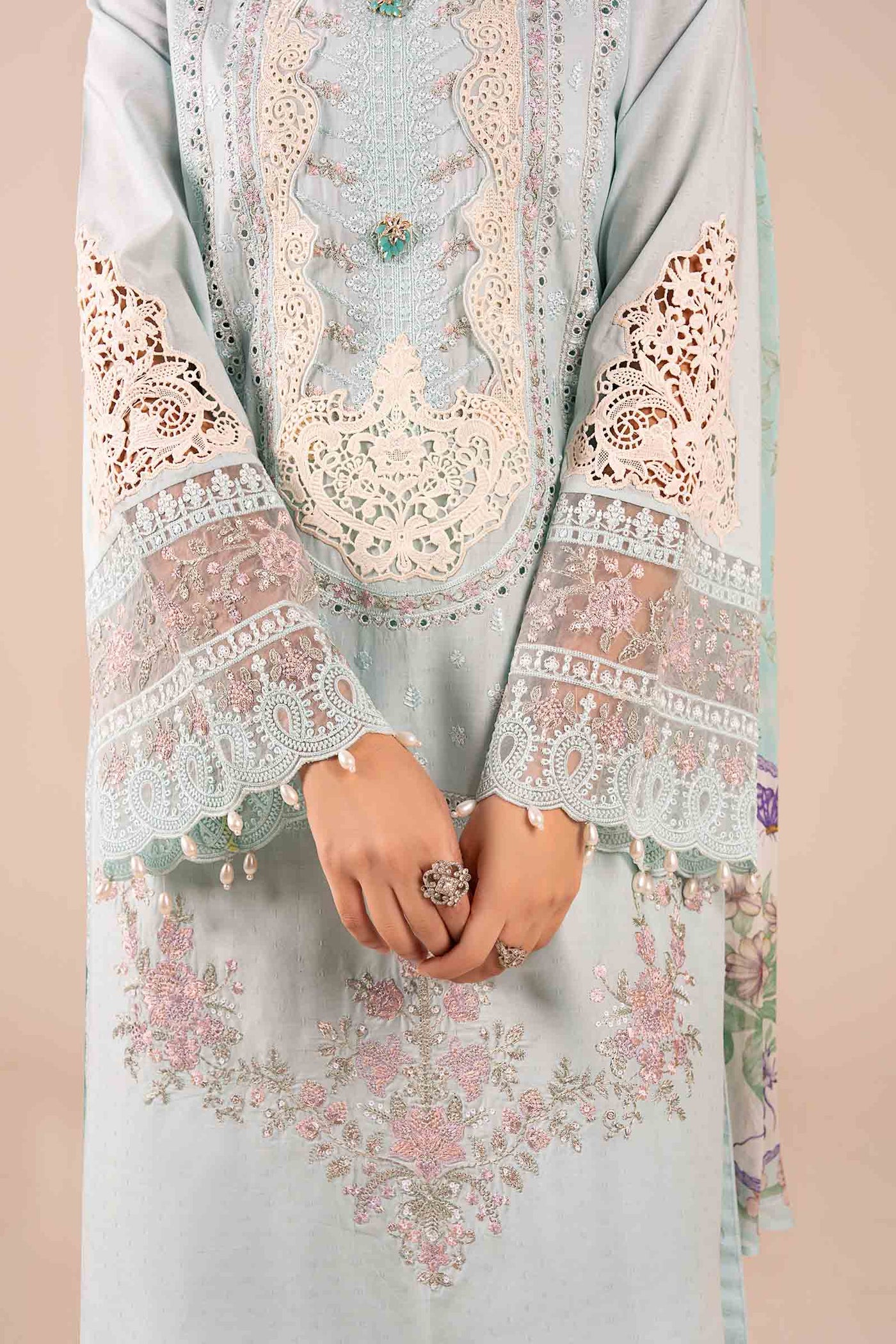 3 Piece Embroidered Dobby Suit
