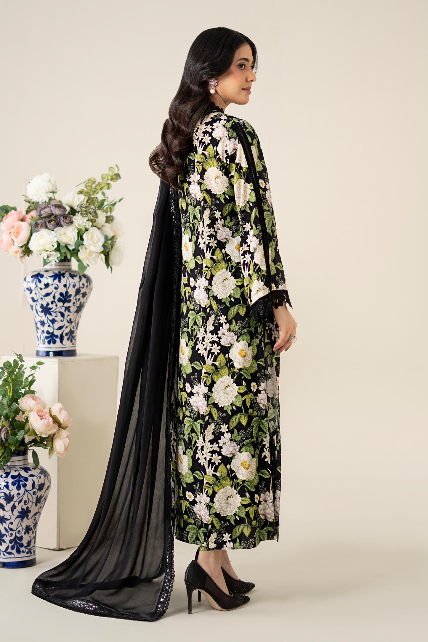 3 Piece Printed Raw Silk Suit