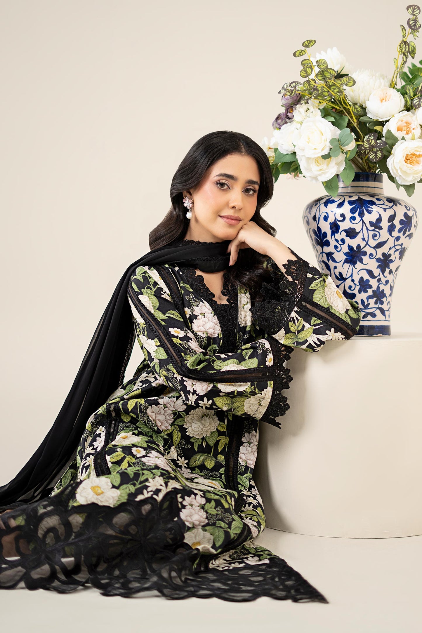 3 Piece Printed Raw Silk Suit