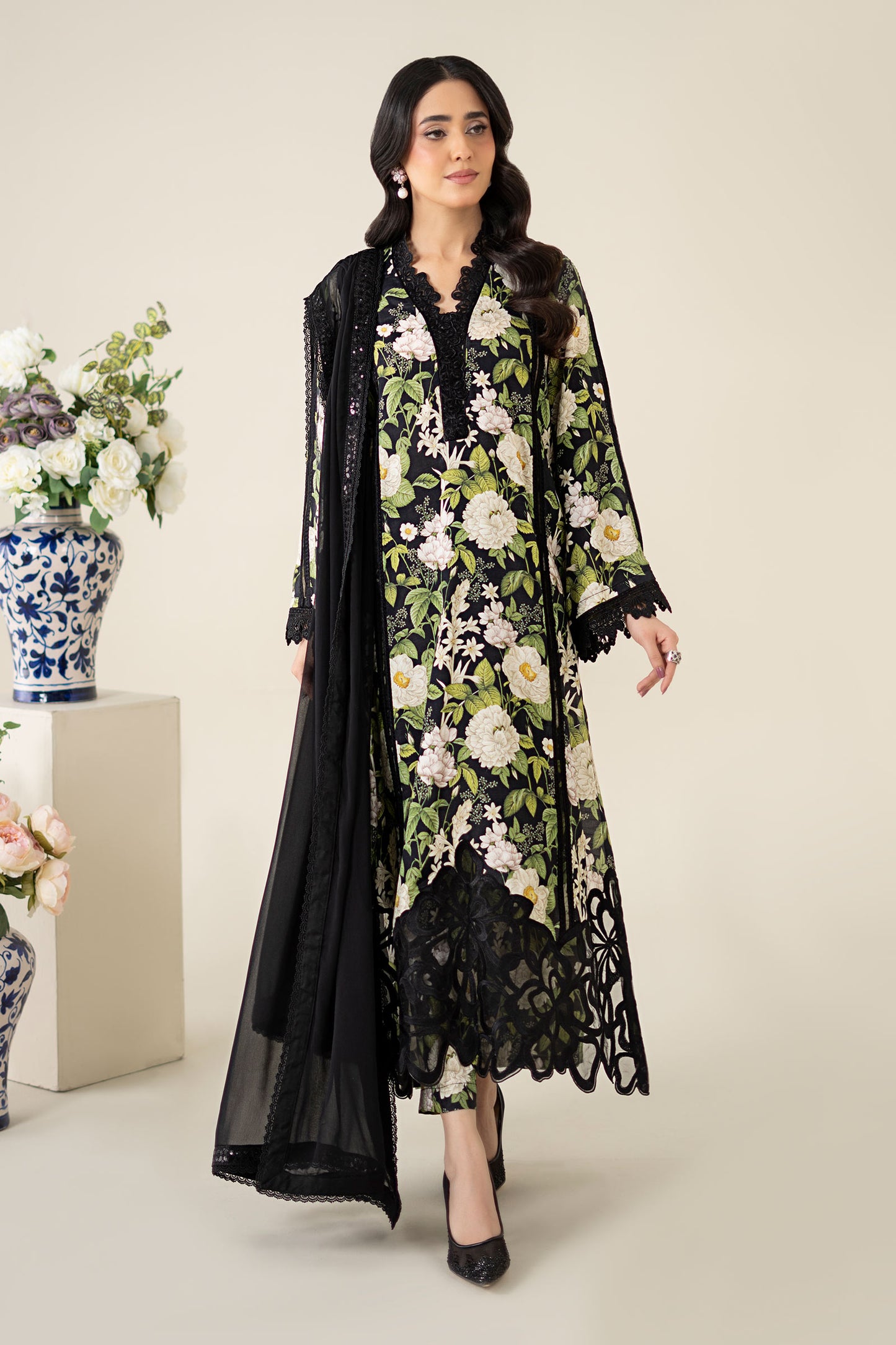 3 Piece Printed Raw Silk Suit