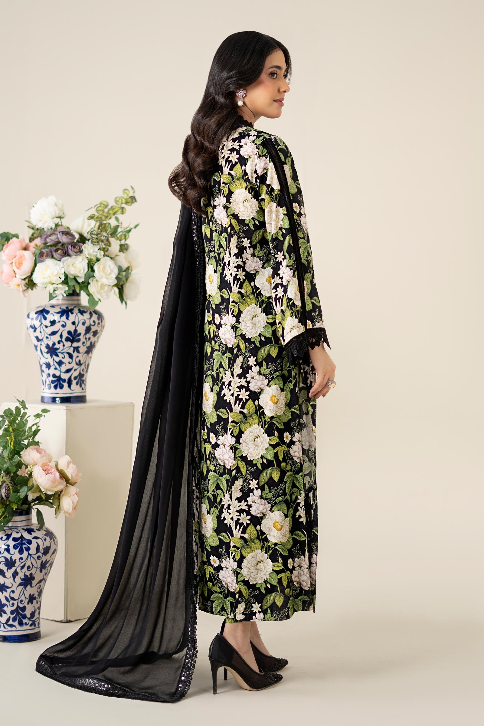 3 Piece Embroidered Raw Silk Suit