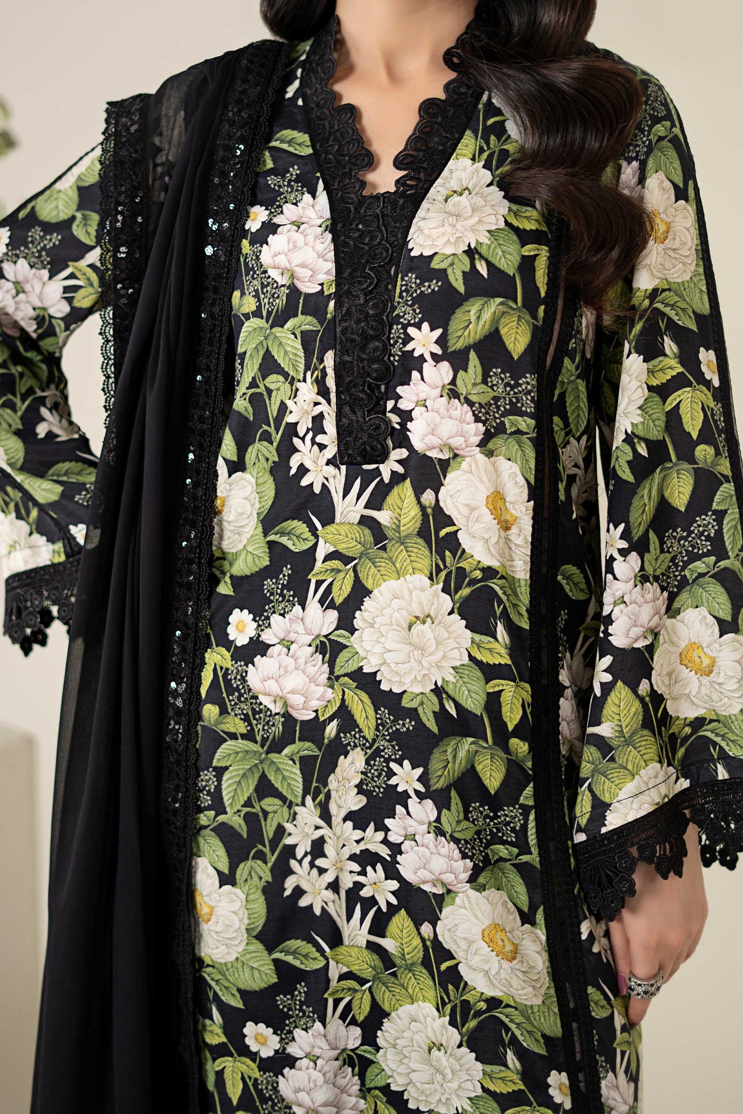 3 Piece Embroidered Raw Silk Suit